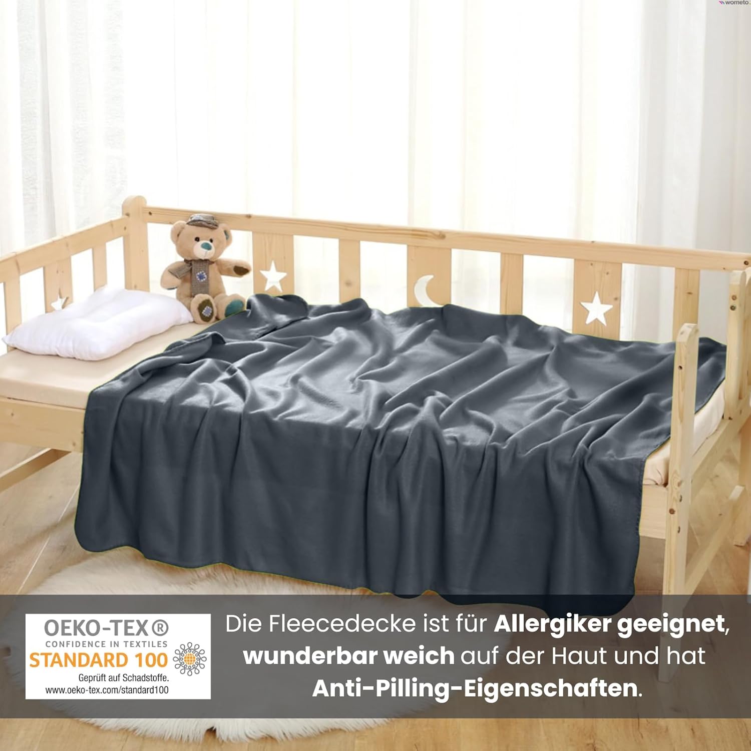 wometo Polarfleecedecke, 130 x 160 cm, ca. 400 g schwer mit Anti-Pilling-Rand, in vielen leuchtenden Farben – Bild 2