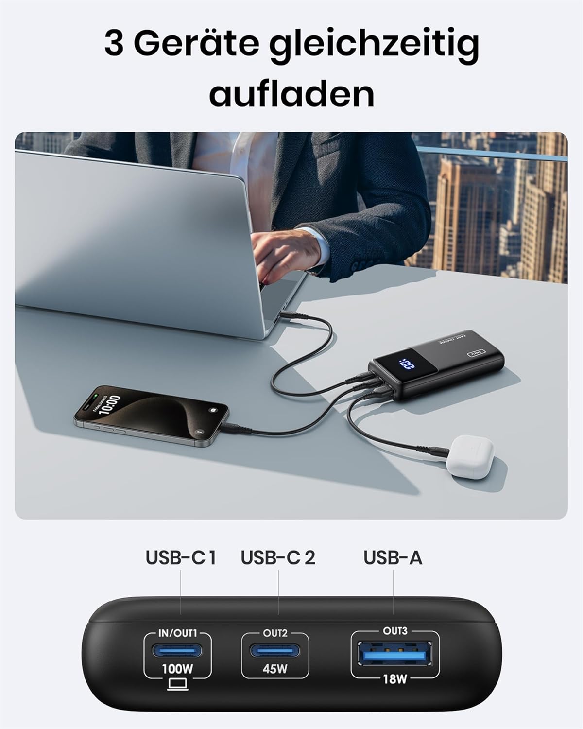 INIU Laptop Power Bank, 100 W PD3.0 25000 mAh Power Bank mit hoher Kapazität, kompakter USB-C One & Output externer Akku, kompatibel mit MacBook Pro, Steam Deck, iPhone 17 16 15 Pro, Samsung S22, iPad Pro usw. – Bild 10