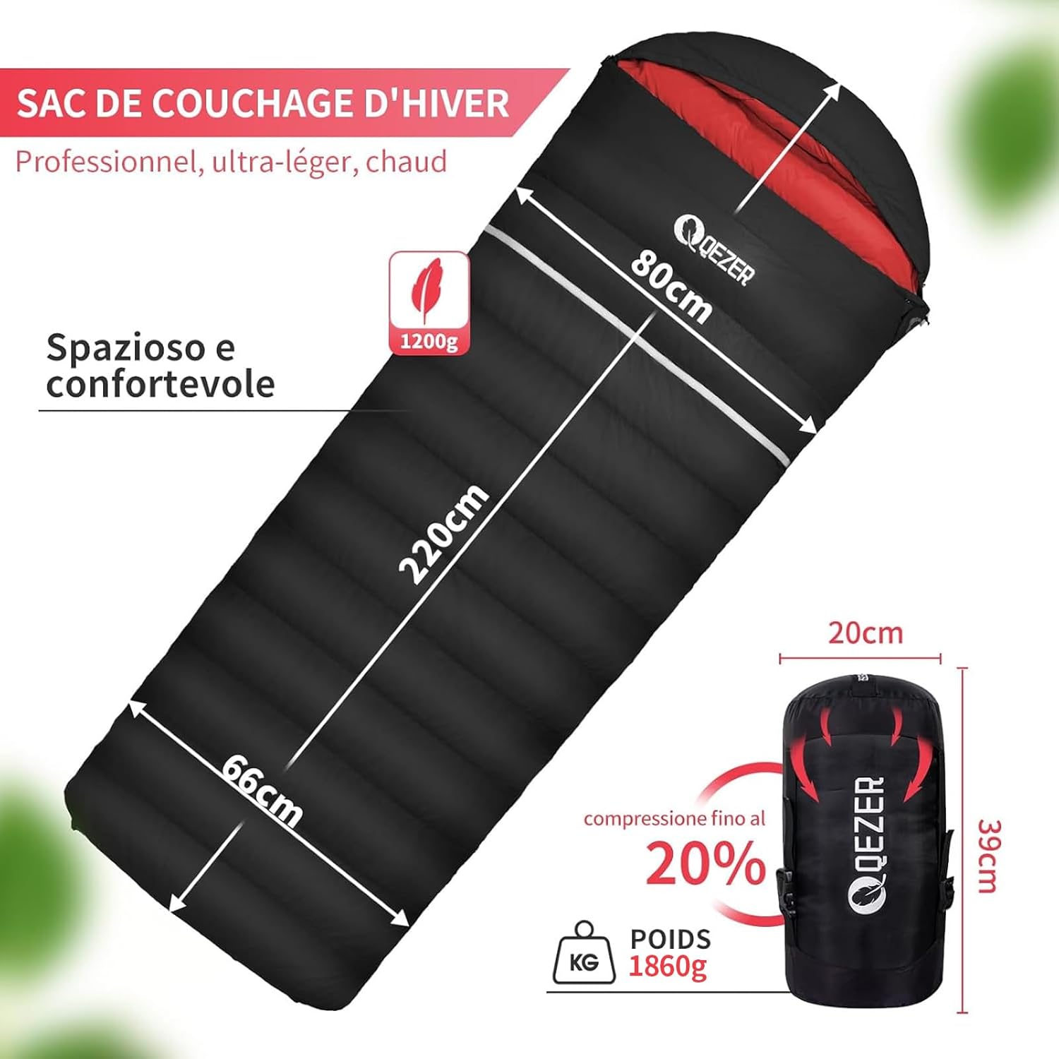 Daunenschlafsack-Set für Erwachsene, inklusive ultraleichter, aufblasbarer Isomatte und Kissen – Bild 3