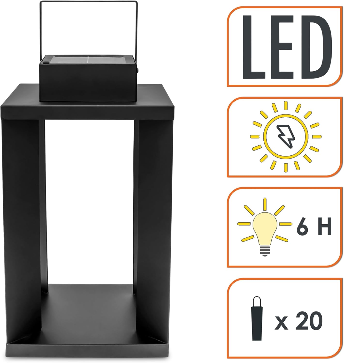Solarlaterne aus Metall, schwarz, 25 LEDs, warmweiß – 45 x 22 cm – Gartenleuchte, solarbetrieben, hochwertig, massiv – Solarlampe, Gartendekoration, Beleuchtung, Lampe, Hängelampe für Garten, Terrasse, Balkon – Bild 3