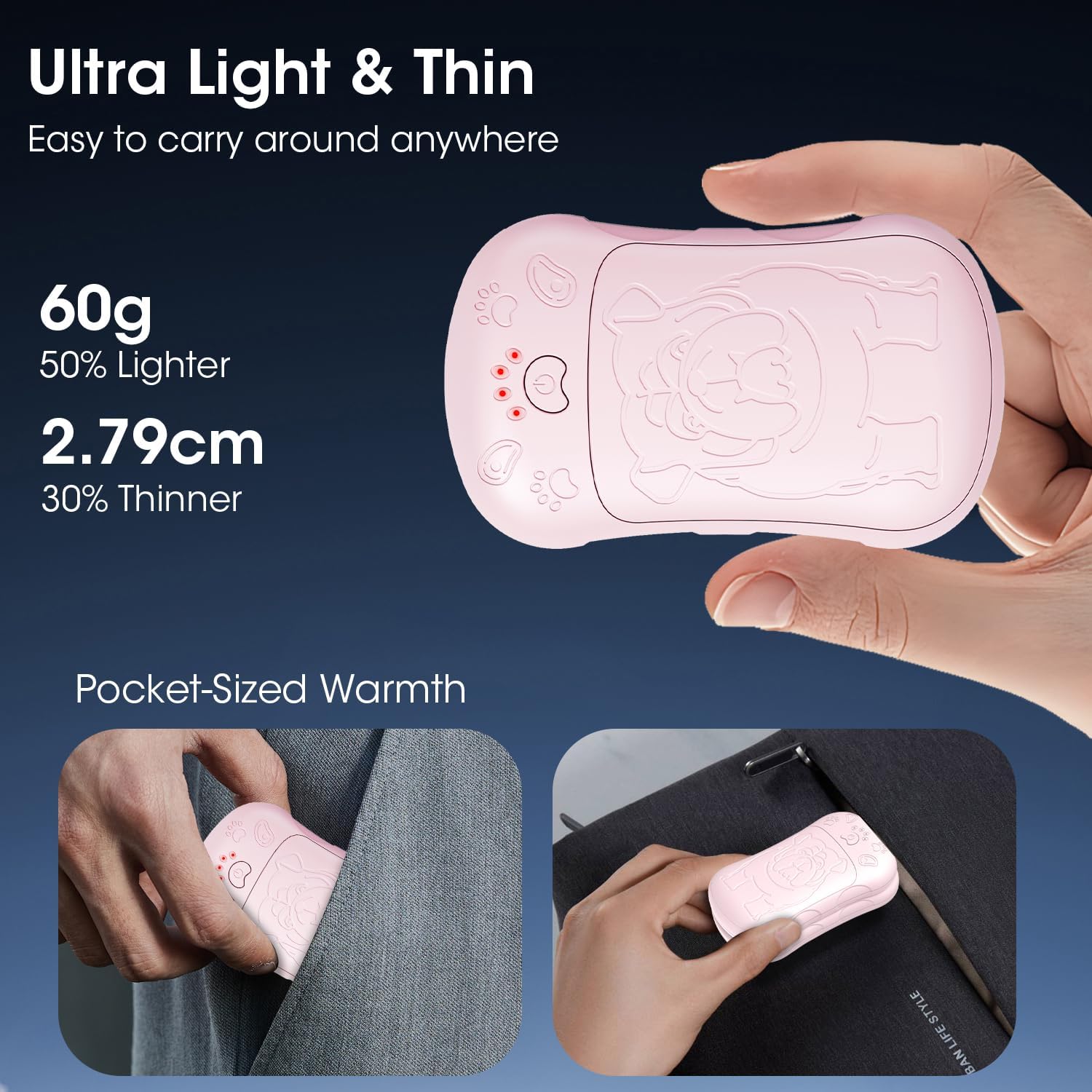 Elektrischer Handwärmer, 2er-Set, 6000-mAh-Akku, elektrischer Handwärmer, wiederverwendbar, wiederaufladbarer Taschenwärmer, ideal für Outdoor-Sport, Jagd, Golf, Camping, warmes Geschenk für Damen, Herren, Kinder – Bild 6