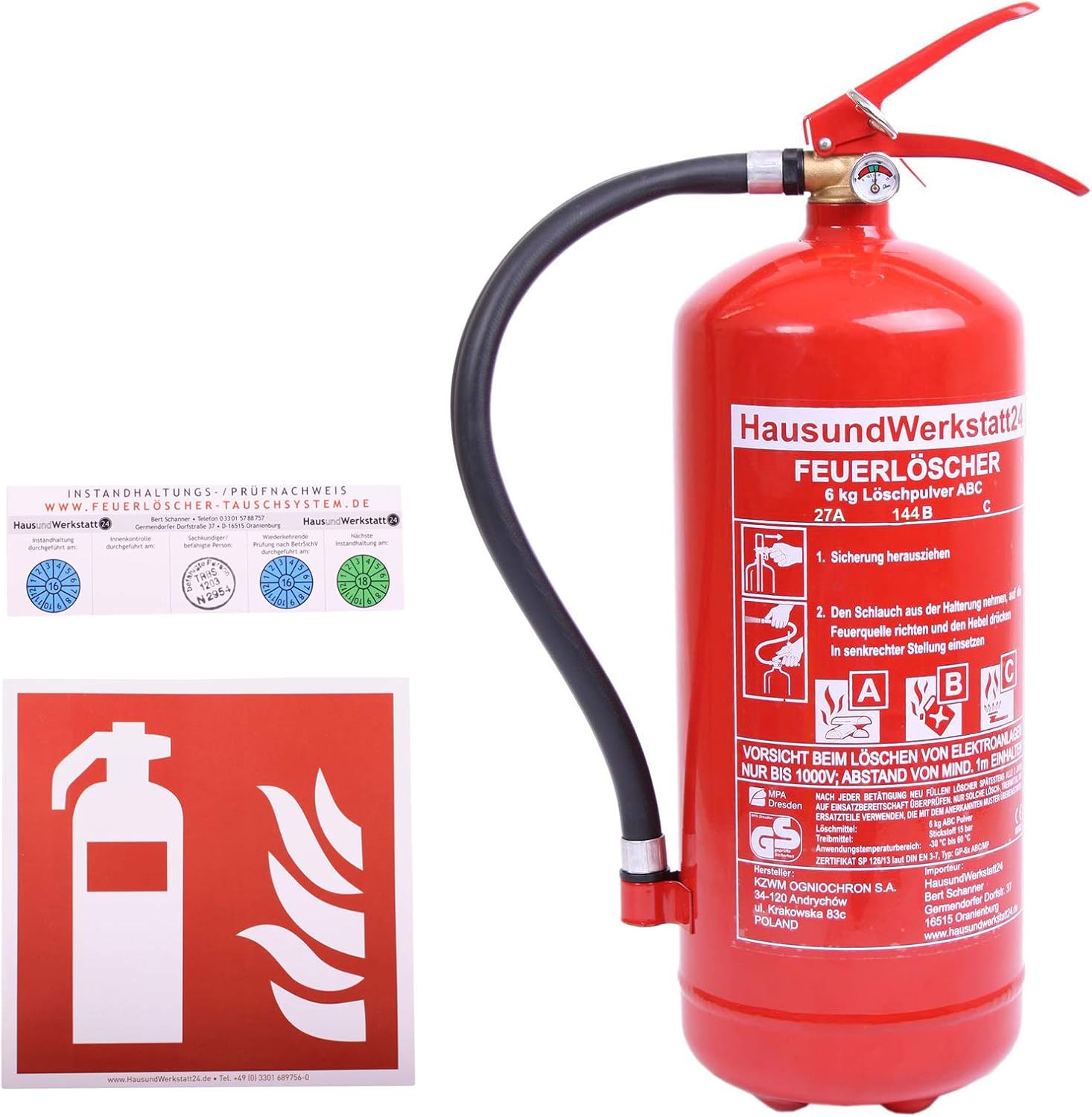 2-teiliger Feuerlöscher, 6 kg Pulver-Feuerlöscher mit Manometer und Wartungsstromsystem – Bild 3