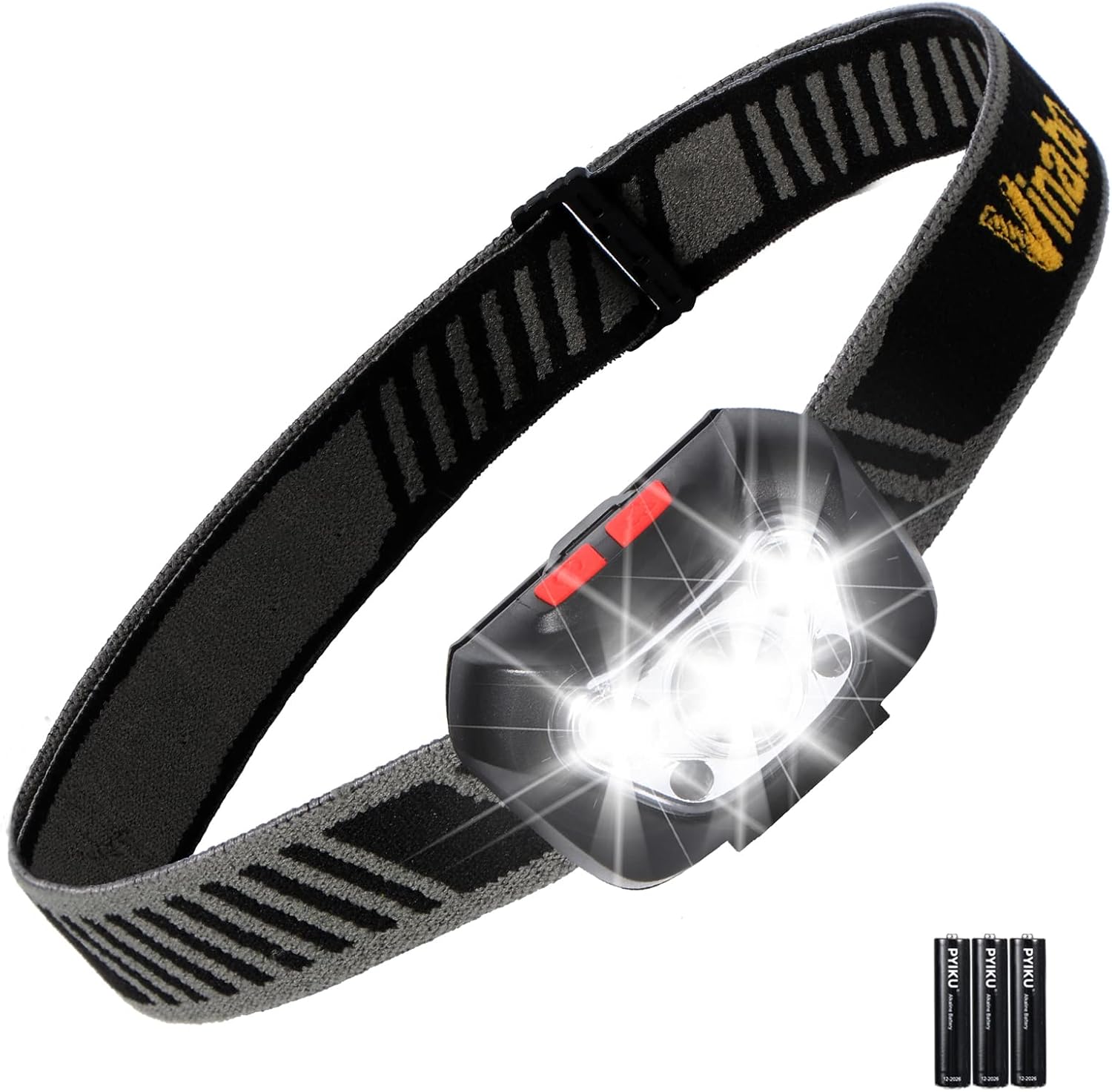 Vinabo Stirnlampe, leistungsstarke 6-Stufen-Stirnlampe, ultrahelle LED-Stirnlampe mit 30° verstellbarer Beleuchtung, 500 lm LED-Taschenlampe zum Lesen, Radfahren, Laufen, 3 AAA-Batterien im Lieferumfang enthalten