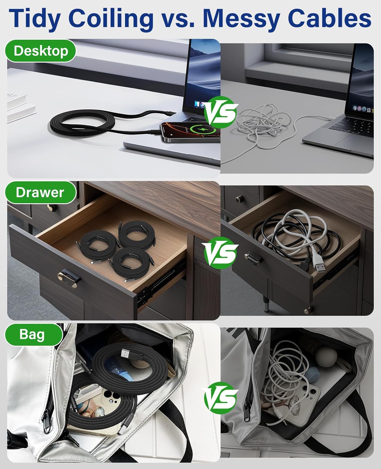 Magnetisches USB-A-auf-USB-C-Kabel von Magtame, 1 m, spiralförmiges 3-A-Schnellladekabel, flaches USB-C-Kabel, organisiertes, verwechslungssicheres, geflochtenes Datensynchronisierungs-Typ-C-Ladekabel – Bild 6