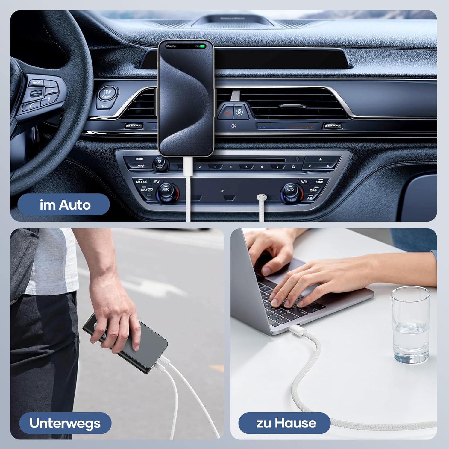 USB-C auf USB-C Kabel, 2x 1,8 m USB-C Kabel, 60 W Schnellladekabel PD3.0 USB-C Ladekabel für iPhone 17/16/15/15Pro, Samsung S24/S23/S22, Google Pixel, Huawei, OnePlus, LG, Xiaomi, Sony usw – Bild 6