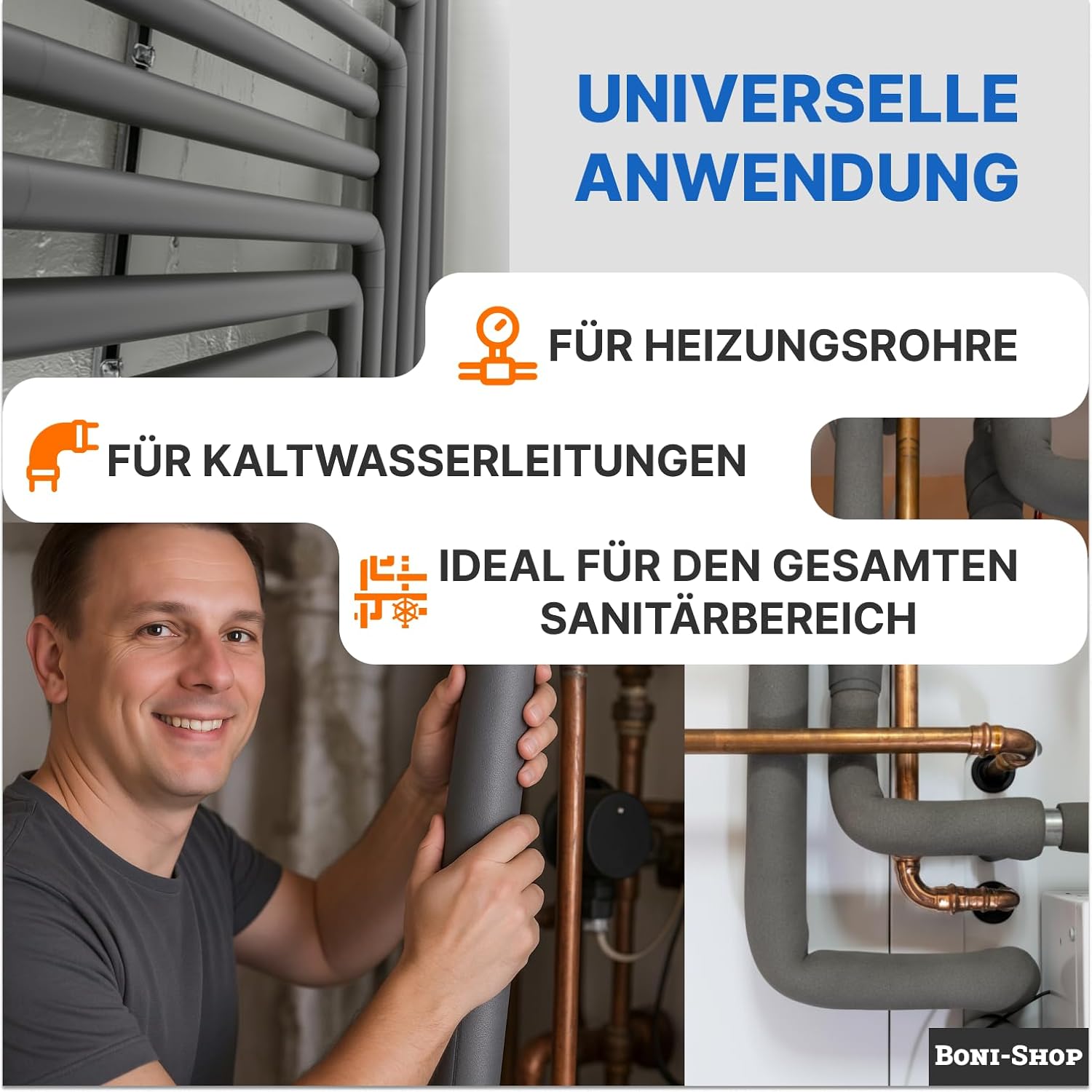 2 m Rohrisolierung, 13 mm Isolierung für Durchmesser 12 – 60 mm, selbstklebend – Bild 8
