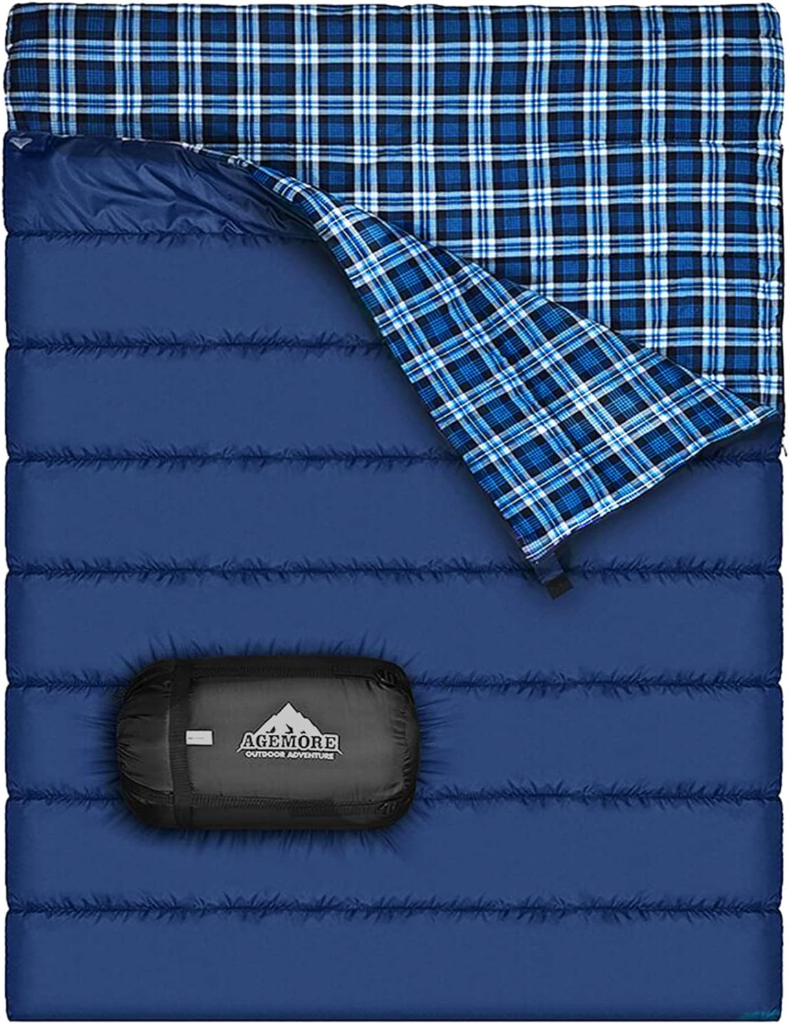 Doppelschlafsack aus Baumwollflanell für Camping, Wandern oder Wandern. Wasserdichter Schlafsack für 2 Personen, Queen-Size-Größe, für Erwachsene oder Jugendliche. LKW, Zelt oder Schlafsack, leicht