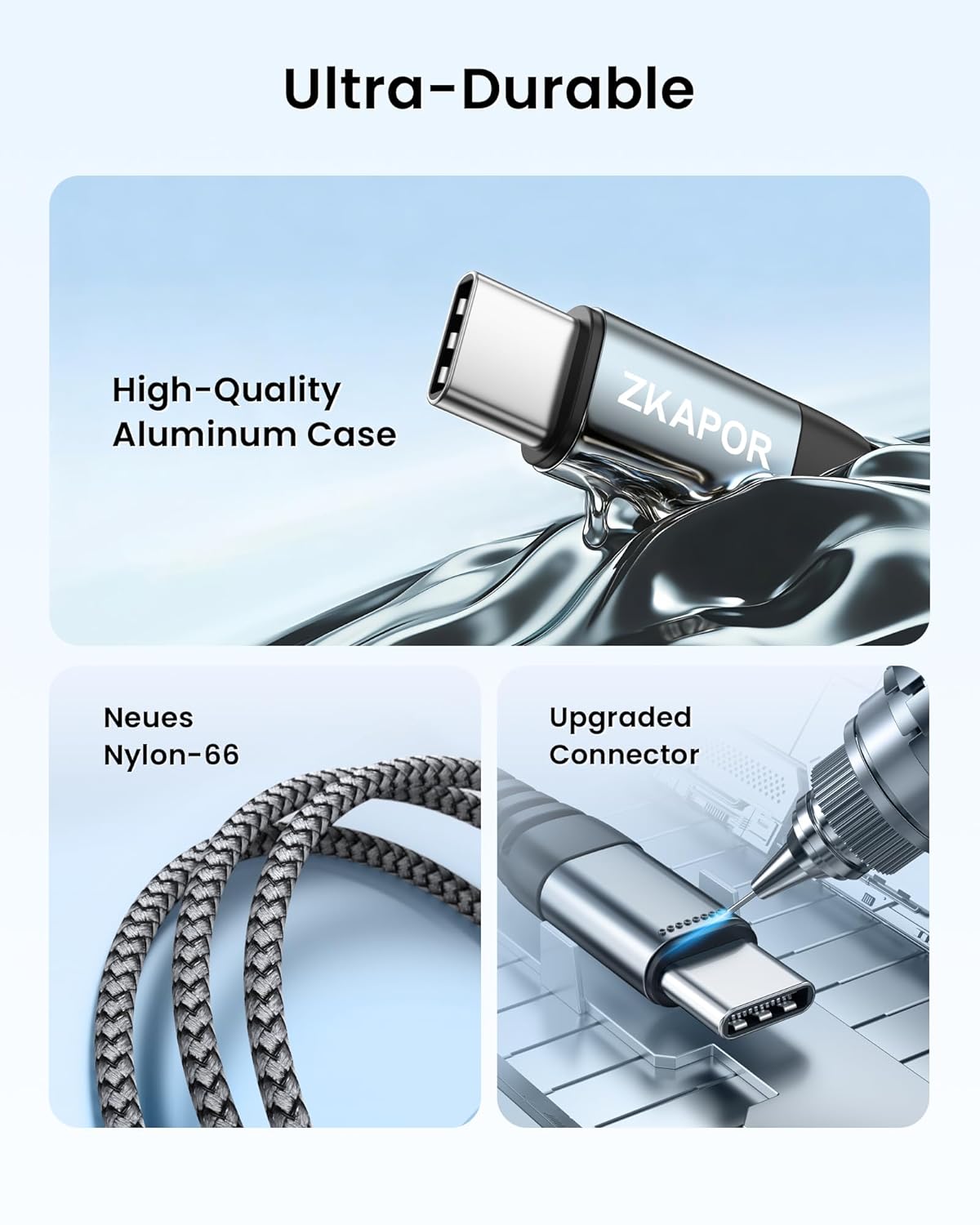 ZKAPOR USB C Kabel kurz 30 cm, Schnellladekabel USB C 3A Nylon geflochtenes USB-Kabel Typ C kompatibel mit iPhone 15/15 Pro Max, Samsung Galaxy S24/S23/S22/S21, Note 10, Huawei P40/P30, Google Pixel – Bild 4