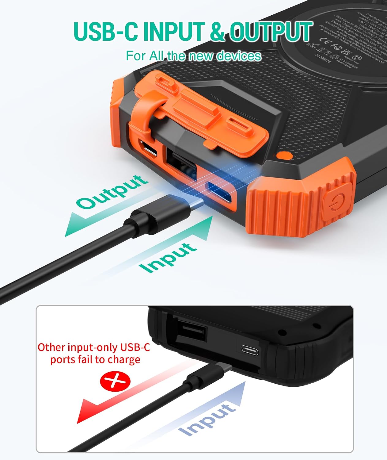 BLAVOR Solar Powerbank Solarladegerät 10000 mAh, PD 20 W Schnellladung Tragbare USB C Powerbank mit Solarpanel, kabelloses Schnellladen, Camping-Akku, Solarladegeräte für Mobiltelefon mit Taschenlampe – Bild 7