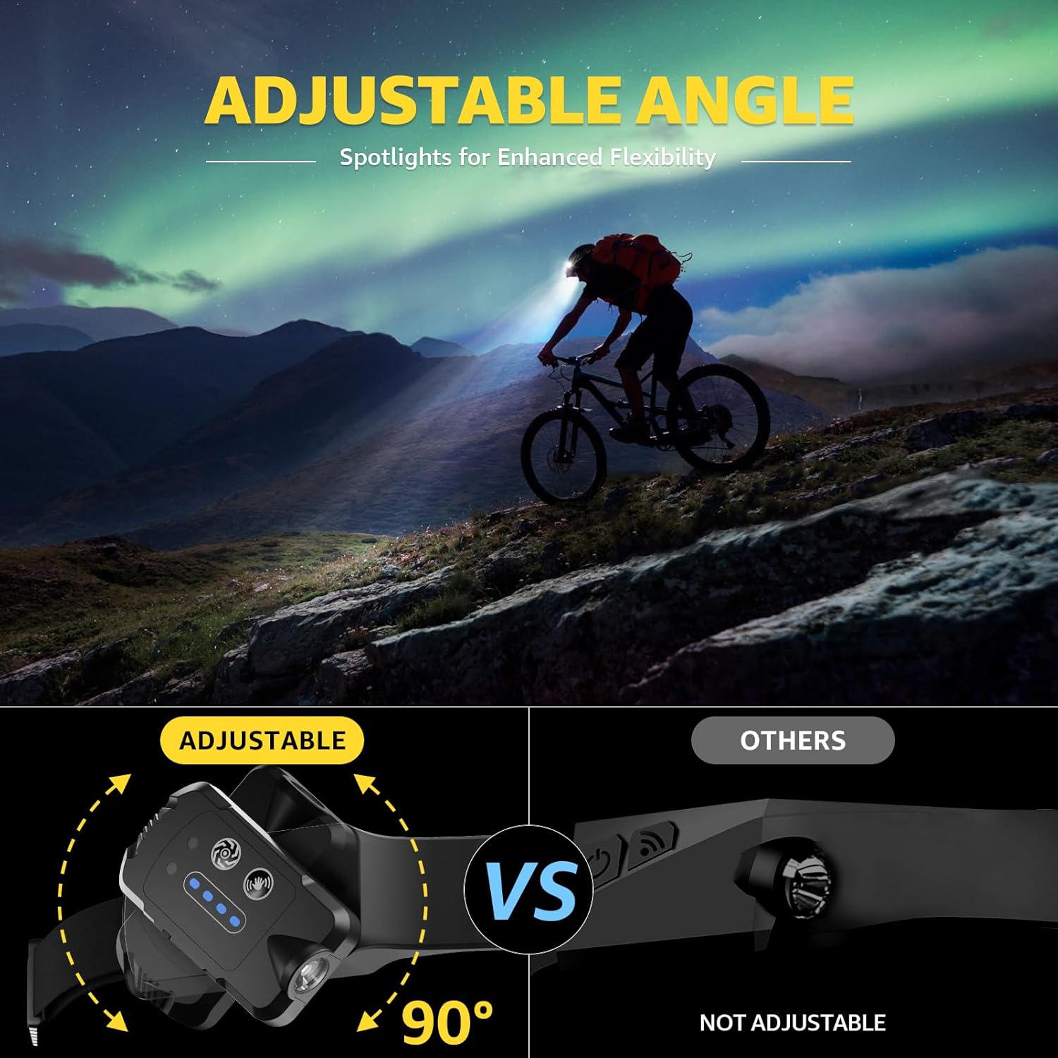 Wiederaufladbare LED-Stirnlampe, 2er-Pack, 300° Weitwinkelstrahl | Einstellbarer Scheinwerfer, 9 Modi mit Sensor, 2400 mAh, 26 Stunden Laufzeit, IPX6 Wasserdicht, Leicht, Kopflampe für Joggen/Camping – Bild 5