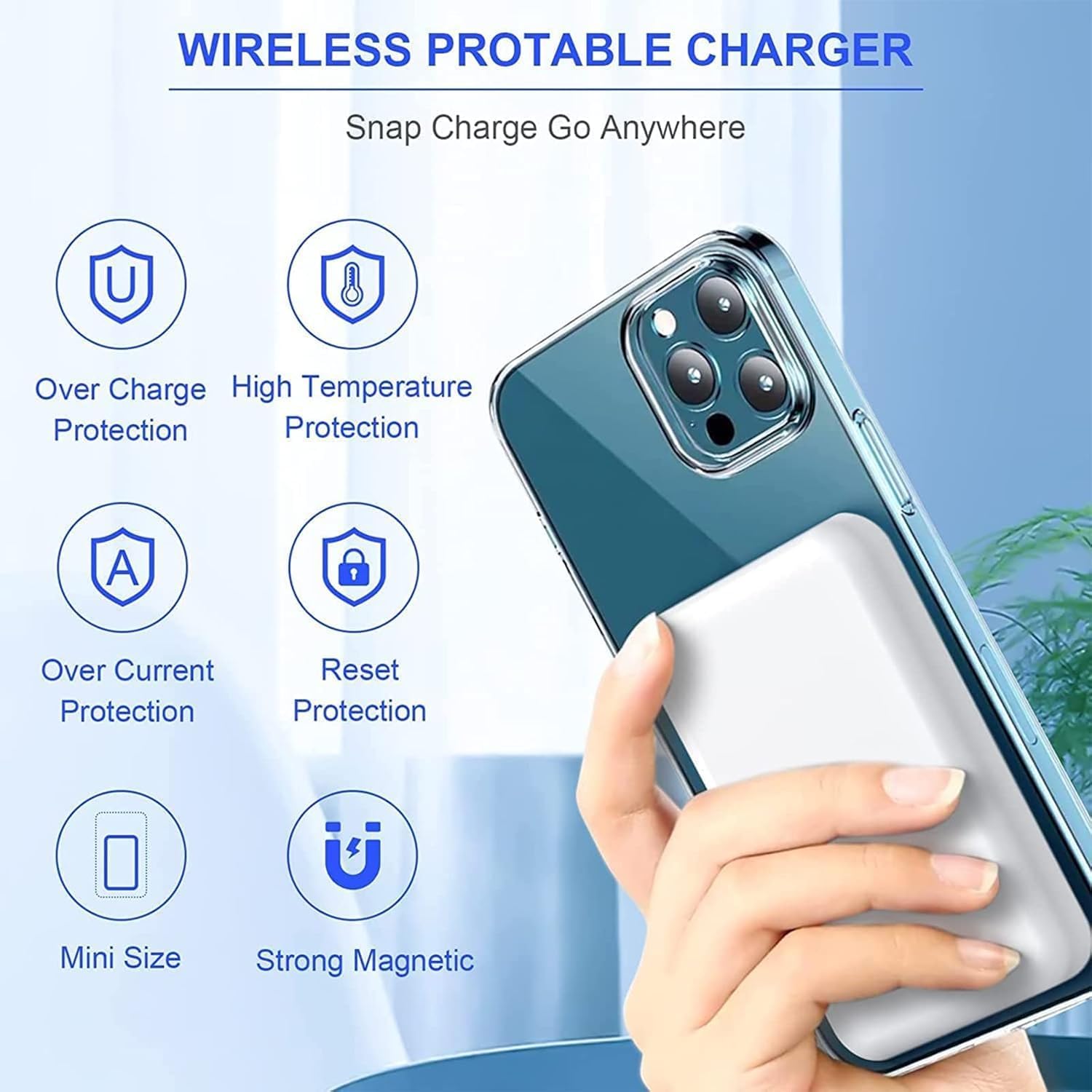 Magnetische kabellose Powerbank 10000 mAh, kabellose Powerbank, 20 W schnelles Aufladen, tragbares Ladegerät, tragbarer Akku, externe Handy-Akkus für iPhone 17 16 15 14 13 12 Pro Max iPad – Bild 6