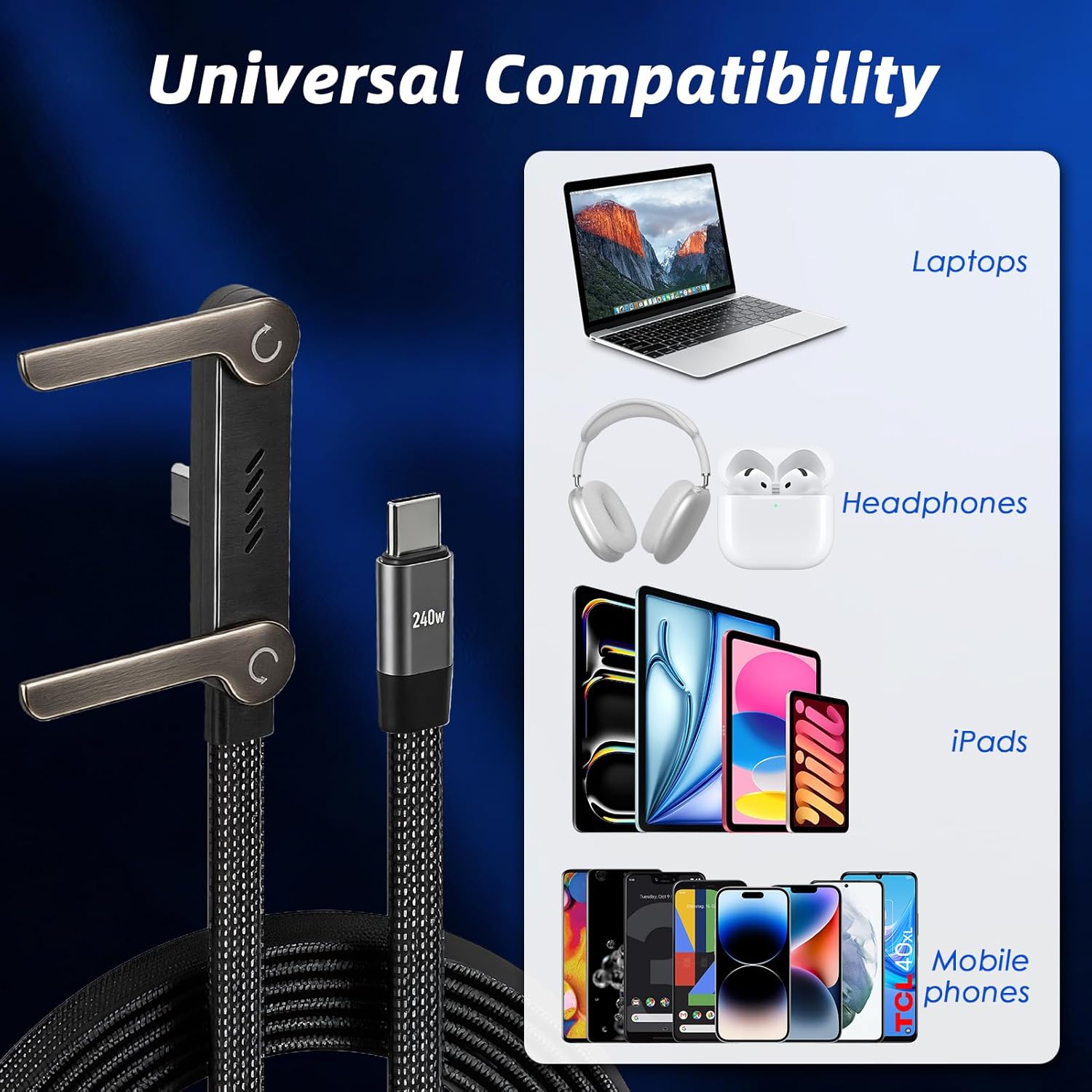 Ladekabel mit Ständer, Handy-Ladekabel USB C mit integrierter Handyhalterung, 1,5 m geflochtenes Kabel mit Ständer für Smartphones und Tablets – Bild 6