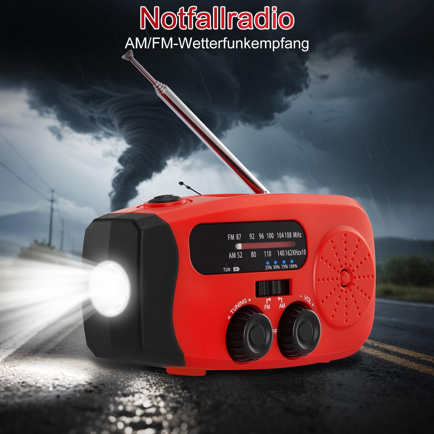 Kurbelradio, 2000 mAh Notfallradio Solarradio Power Bank, AM/FM Radio Batteriebetriebene Notfallausrüstung mit USB-Handy-Ladegerät und Taschenlampe, SOS-Alarm für Überleben, Ourdoor, Camping – Bild 3