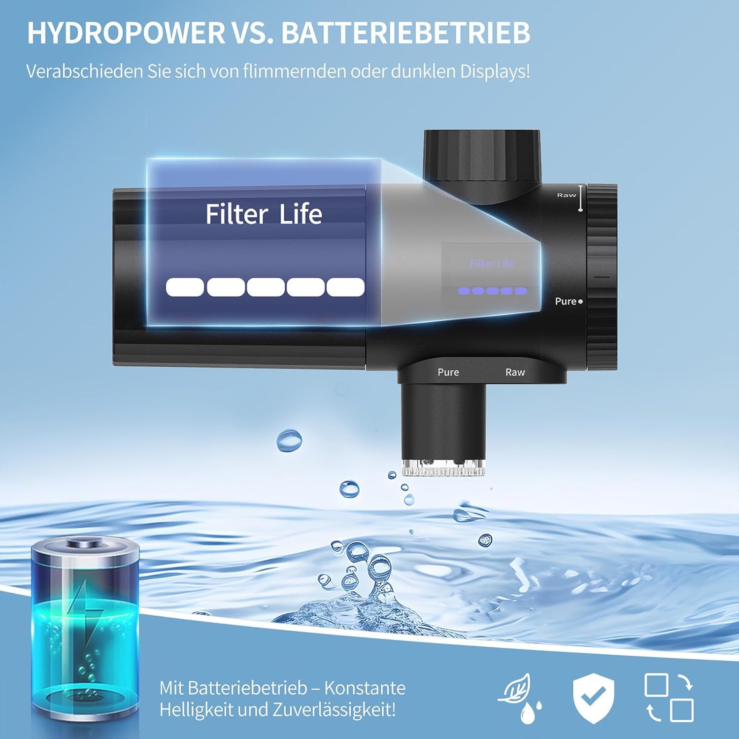 HOMELODY Wasserfilter, Trinkwasser für die Küche, entfernt Chlor, Schwermetalle und Kalk, verbessert den Geschmack, 12 x Adapter, blaues Licht und 1 Filter im Lieferumfang enthalten, Wasserfilterhahn 3.0 mit LED-Anzeige – Bild 5
