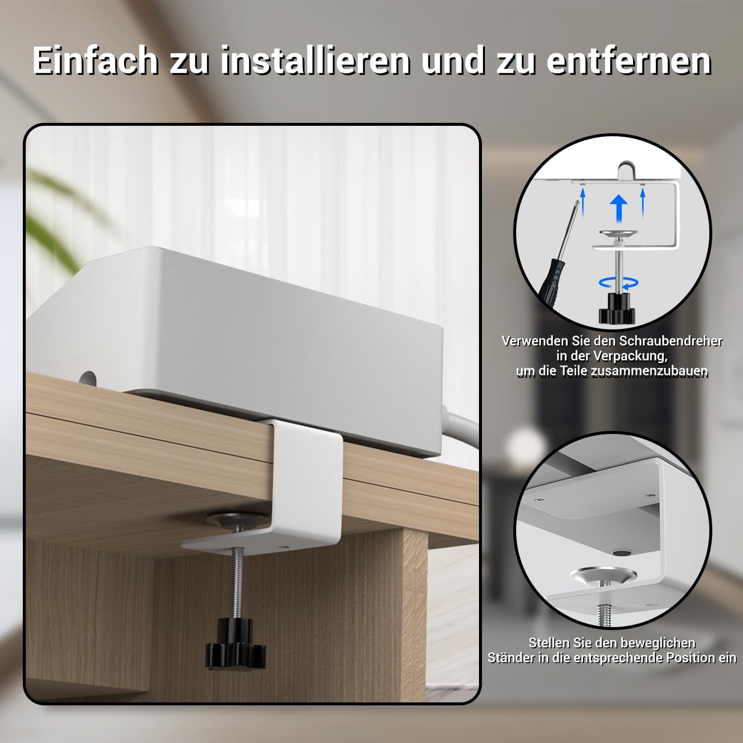 3-fach Steckdosenleiste mit USB-C PD 20 W und Tischklemme | 3 Steckdosen, 2 USB-A und USB-C PD 20W, Tischklemme bis 4,5 cm, 1,8 m Kabel, 16 A/4000 W, Überspannungsschutz – Bild 5