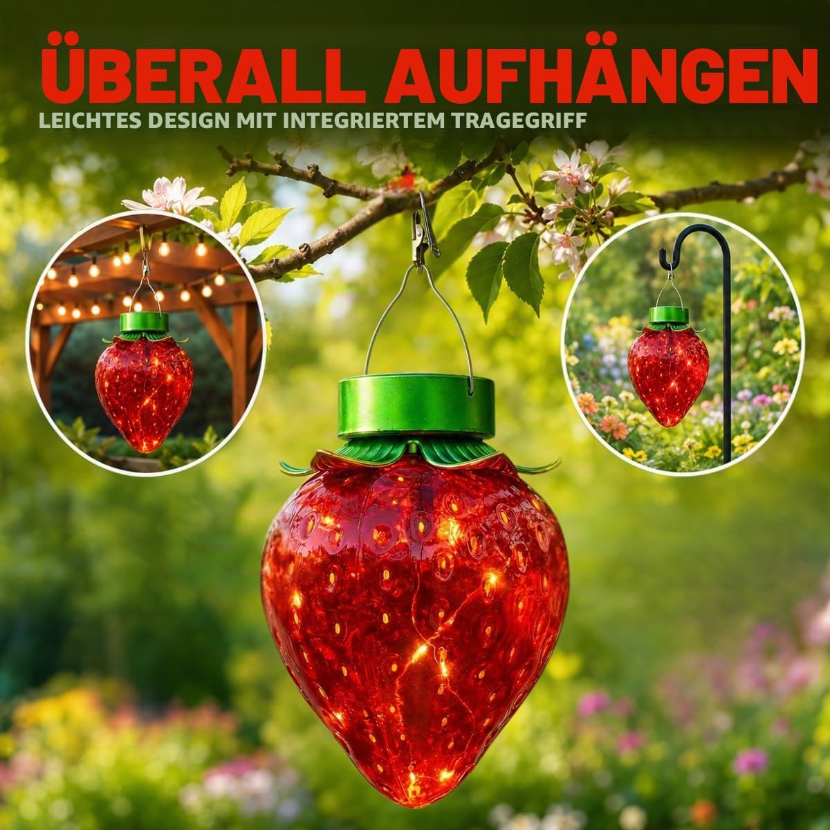 Festliche Lichter Erdbeerlaterne, Solar-Außen-Solarleuchte, Hängelaterne, Solarlaterne, hängende, solarbetriebene Gartenleuchten für die Gartenbeleuchtung im Freien, Dekoration – Bild 2