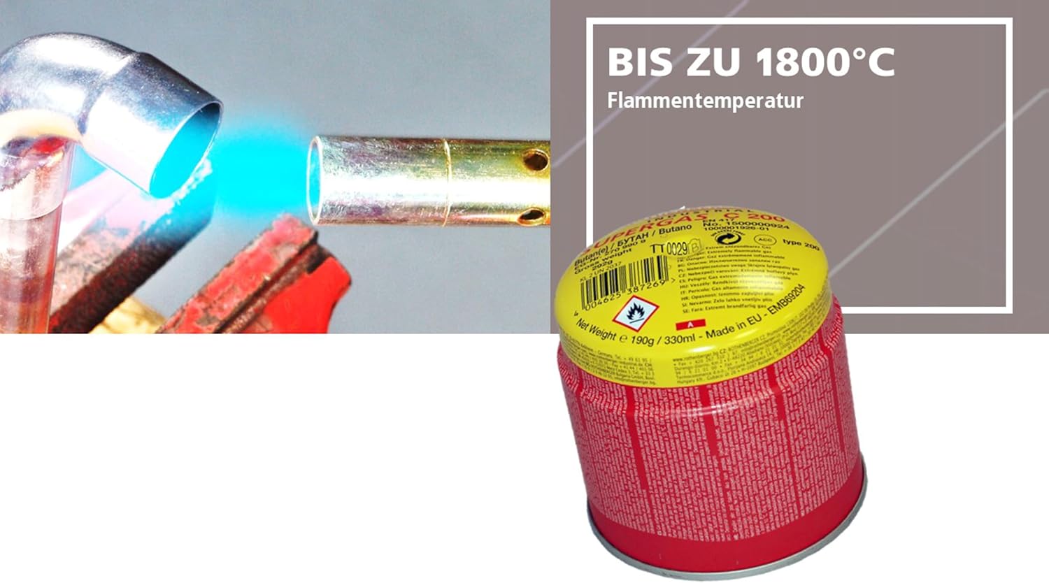 ROTHENBERGER Industrial C200 Supergas Brenngaskartusche, hochreines Butangasgemisch, 330 ml – 3er-Pack – Bild 4