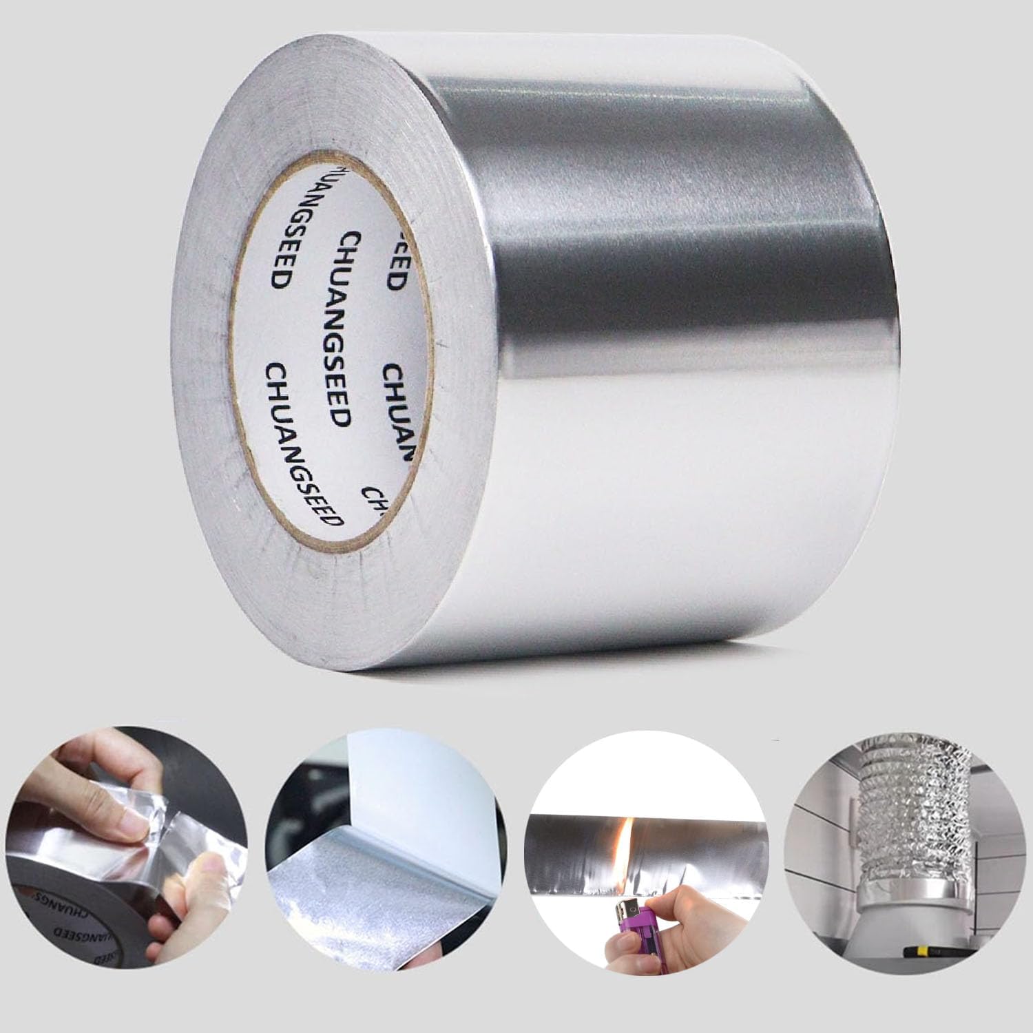 CHUANGSEED 1 Rolle Aluminium-Klebeband 100 mm x 50 m, Aluminium-Klebeband für Kücheninstallationen, Abschirmung und Isolierung, Dichtungsreparatur, selbstklebendes Aluminiumfolienband, hohe Temperaturbeständigkeit
