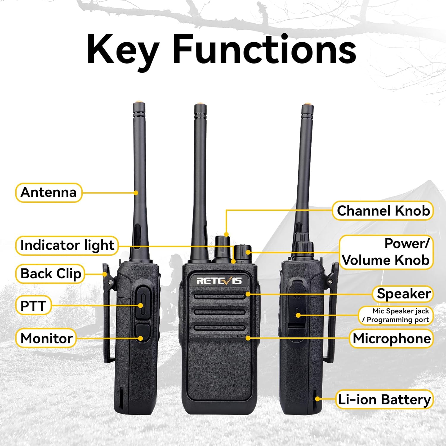 Retevis RT617 Walkie Talkie, Funkset, 16 Kanäle, 1200 mAh, VOX, nicht magnetisches Mikrofon, lizenzfreies PMR-Radio, Resurfacing-Reisen, Outdoor-Abenteuer (1 Paar, schwarz) – Bild 8