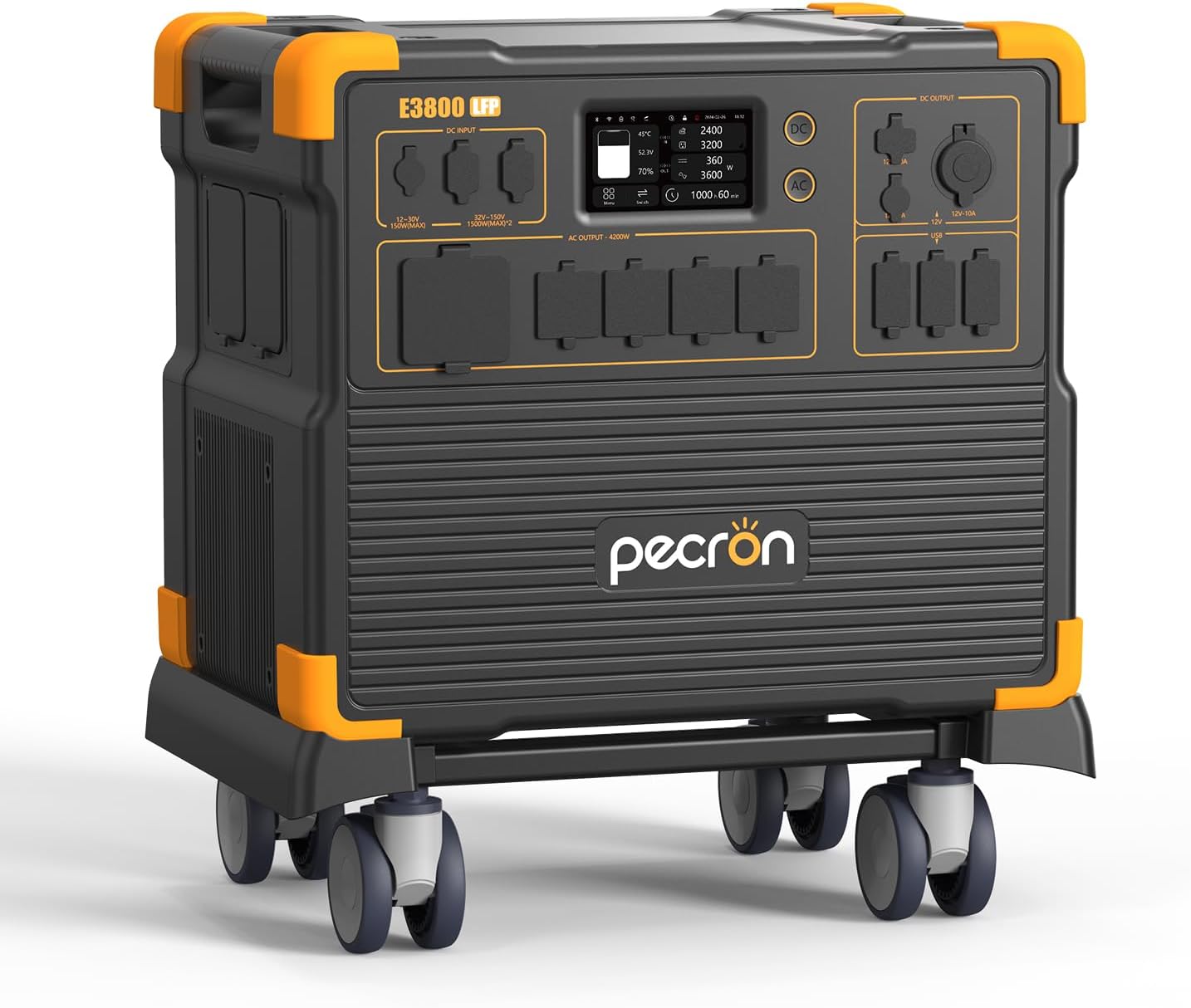 pecron E3800LFP Tragbares Kraftwerk 3840 Wh mit 4200 W AC-Steckdosen, Solargenerator und LiFePO4-Akku – Schnellladefunktion für die Notstromversorgung im Haushalt beim Camping