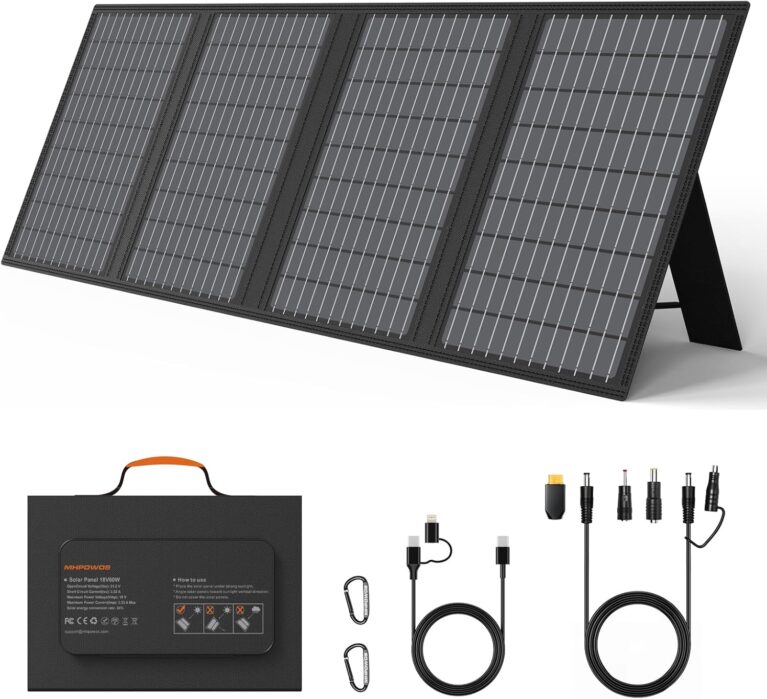 Tragbares 60-W-Solarladegerät mit Ständer, faltbares Solarpanel mit USB-C-, USB-A- und DC-Ausgängen, für Camping, Wandern, Notstromversorgung für kleine Stromgeneratoren, Telefone, Powerbanks