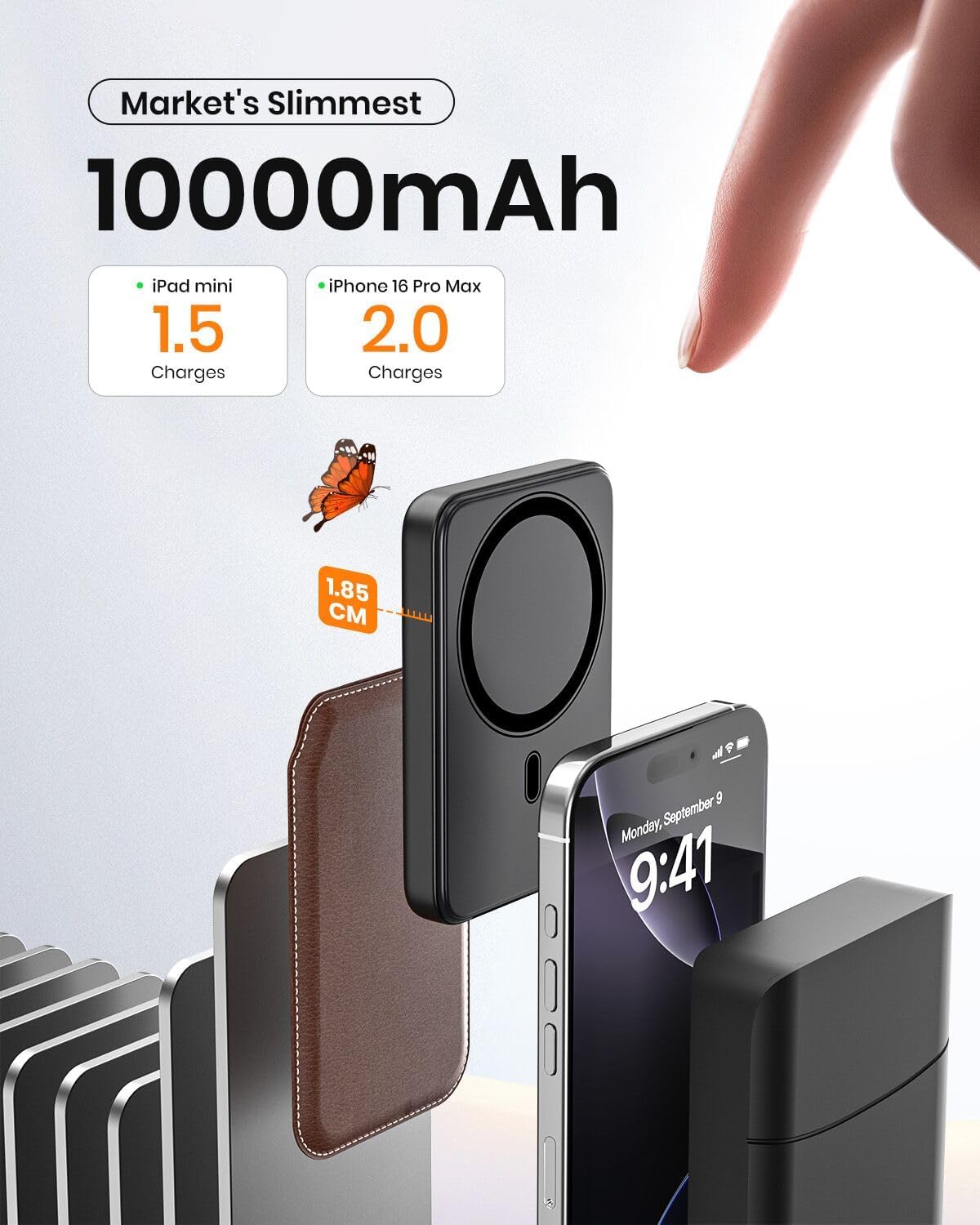 A ADDTOP Magnetische Powerbank 10000 mAh, 20 W Schnelllade-iPhone-Ladegerät für magnetisches, kabelloses UltraSlim-Ladegerät mit Typ-C-Ein- und Ausgang, LED-Display-Akku für iPhone 16/15/14/13/12 – Bild 5