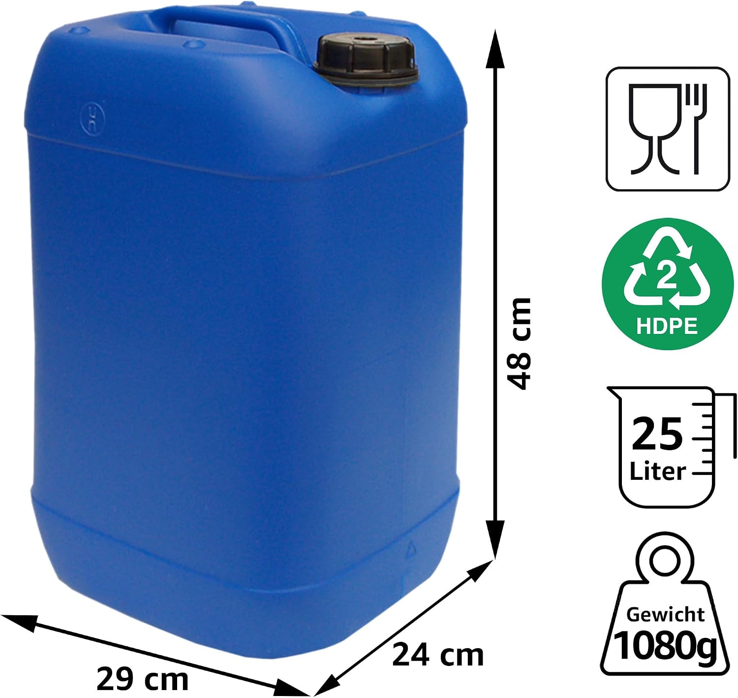 plasteo 25 Liter Trinkwasserkanister mit 1 Hahn und Schraubdeckel (DIN 61), blau – Bild 2