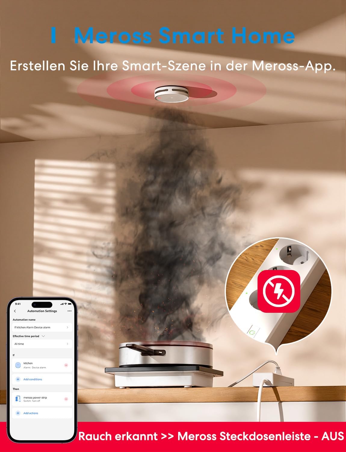 Meross WLAN Rauchmelder vernetzt mit App-Warnmeldung, Smarter Feuermelder mit Dual-Lichtsensor, Feuermelder mit 0,8 mm Insektennetz, 33 mm, Hub erforderlich, 1 Stück – Bild 7