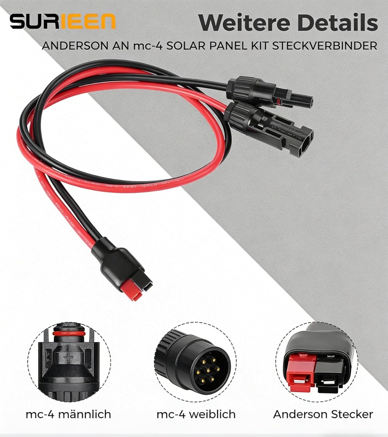 Anderson Solarstecker auf 50 A-Anschlusskabel, 10 AWG-Stecker für Solarpanel-Kabel, Solarpanel-Kabel-Anschluss-Kits für tragbares Wohnmobil-Solargenerator-Kraftwerk (60 cm) – Bild 4