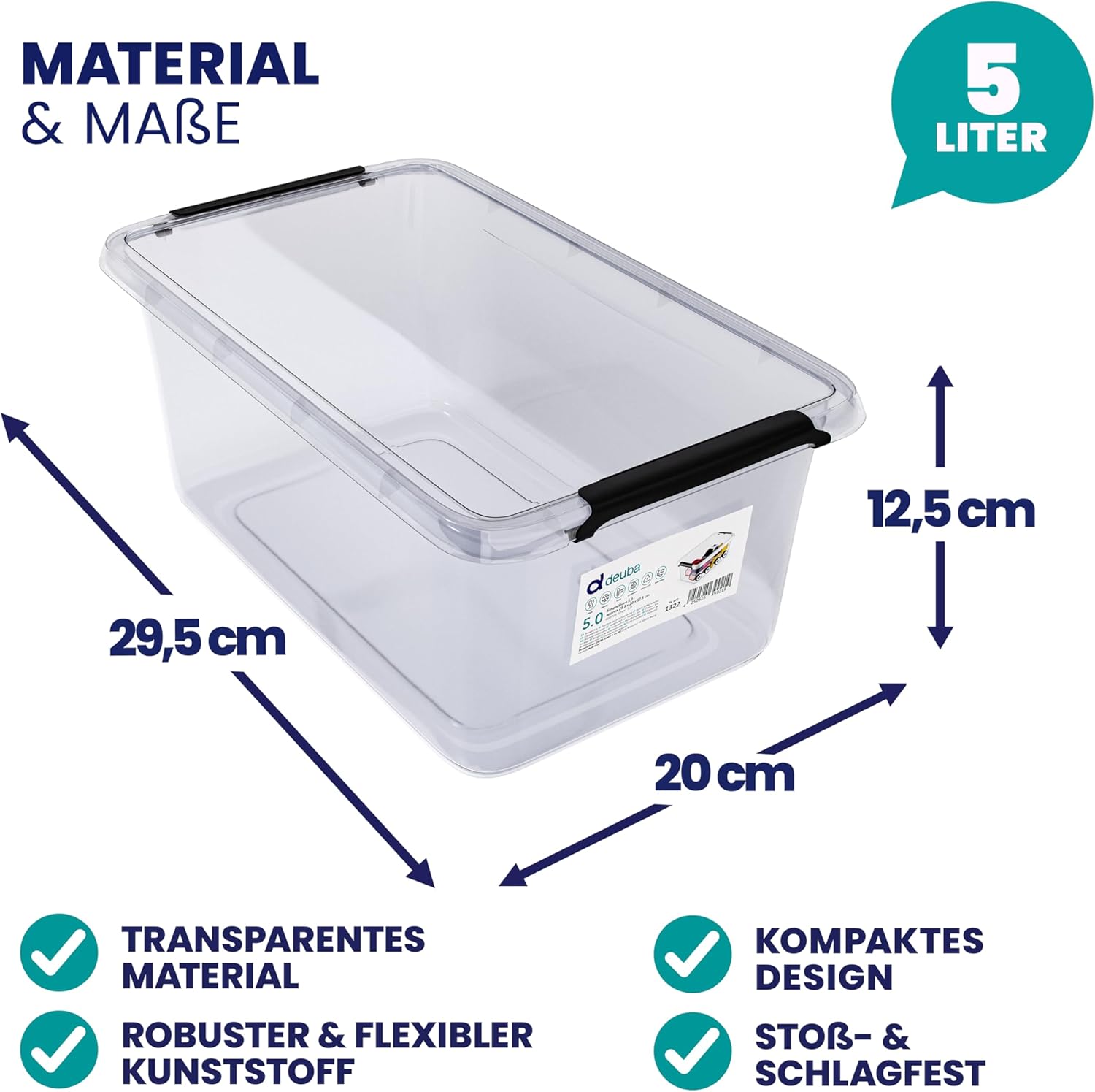 Deuba 6 x Aufbewahrungsbox mit Deckel, 5 L Box, Kunststoffboxen, lebensmittelecht, BPA-frei, klein, Klickverschluss, transparent, stapelbar, Küche, Schlafzimmer – Bild 5