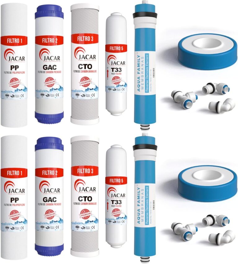 JACAR 5-stufiges Umkehrosmosefilter-Set, komplettes Set mit Aktivkohlefilter und Membran, universell für Standard-10-Zoll-Wasserfilter, Ersatzfilter für die Trinkwasserreinigung