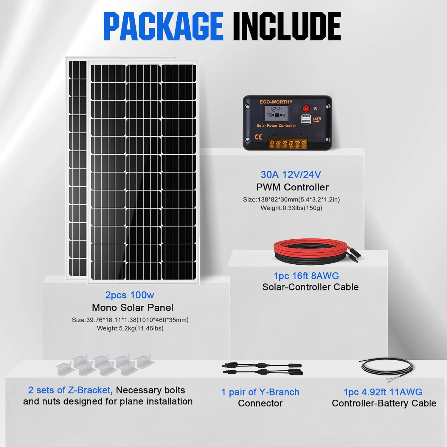 Umweltfreundliches 100 W / 120 W / 150 W / 200 W / 240 W, 12 V-Solarpanel-Set mit 20 A Solarladeregler und 5 m Solarkabel und Z-Halterungen für Wohnmobil, Boot, Wohnmobil – Bild 6