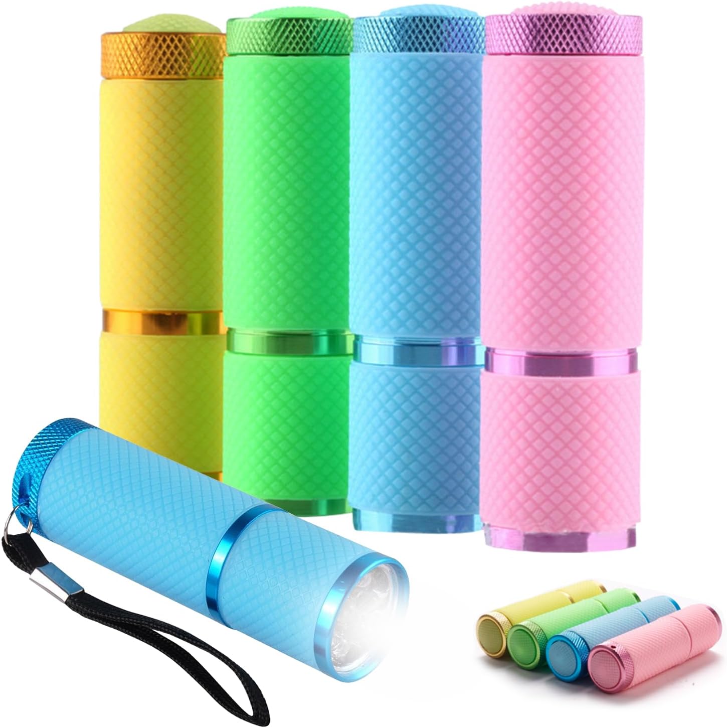 Mini LED Taschenlampe, 4 Stück Mini Taschenlampe Kinder mit 9 LEDs, kleine Taschenlampe, LED Taschenlampe mit 9 LED, kleine Taschenlampen, Kinder Taschenlampe mit Lanyard, für Wandern, Outdoor, Camping