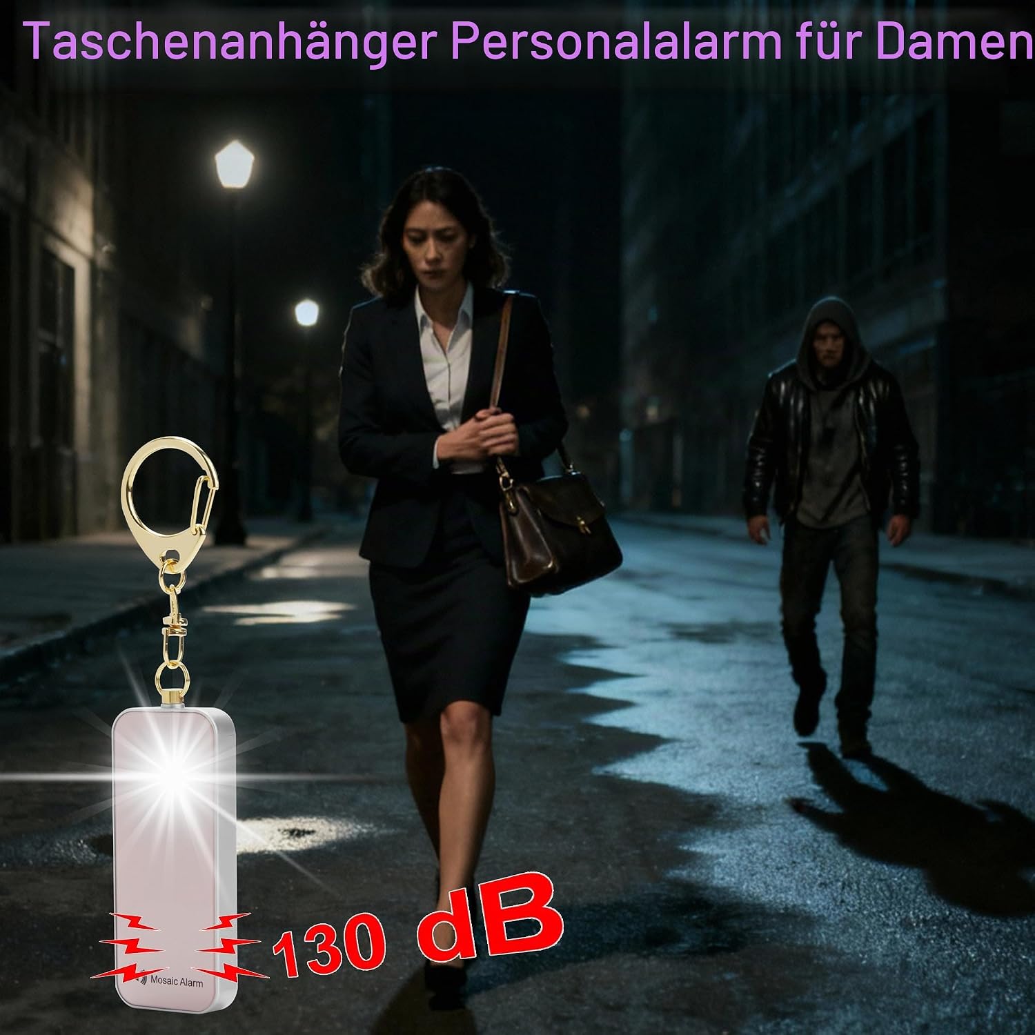 Regenfester Persönlicher Alarm Schlüsselanhänger, 130 dB SOS Sirene mit Blitzlicht, Ultraleicht & Stilvoll, Sicherheitsalarm für Kinder, Schüler, Wandern. Austauschbare Batterie, Schwarz – Bild 2