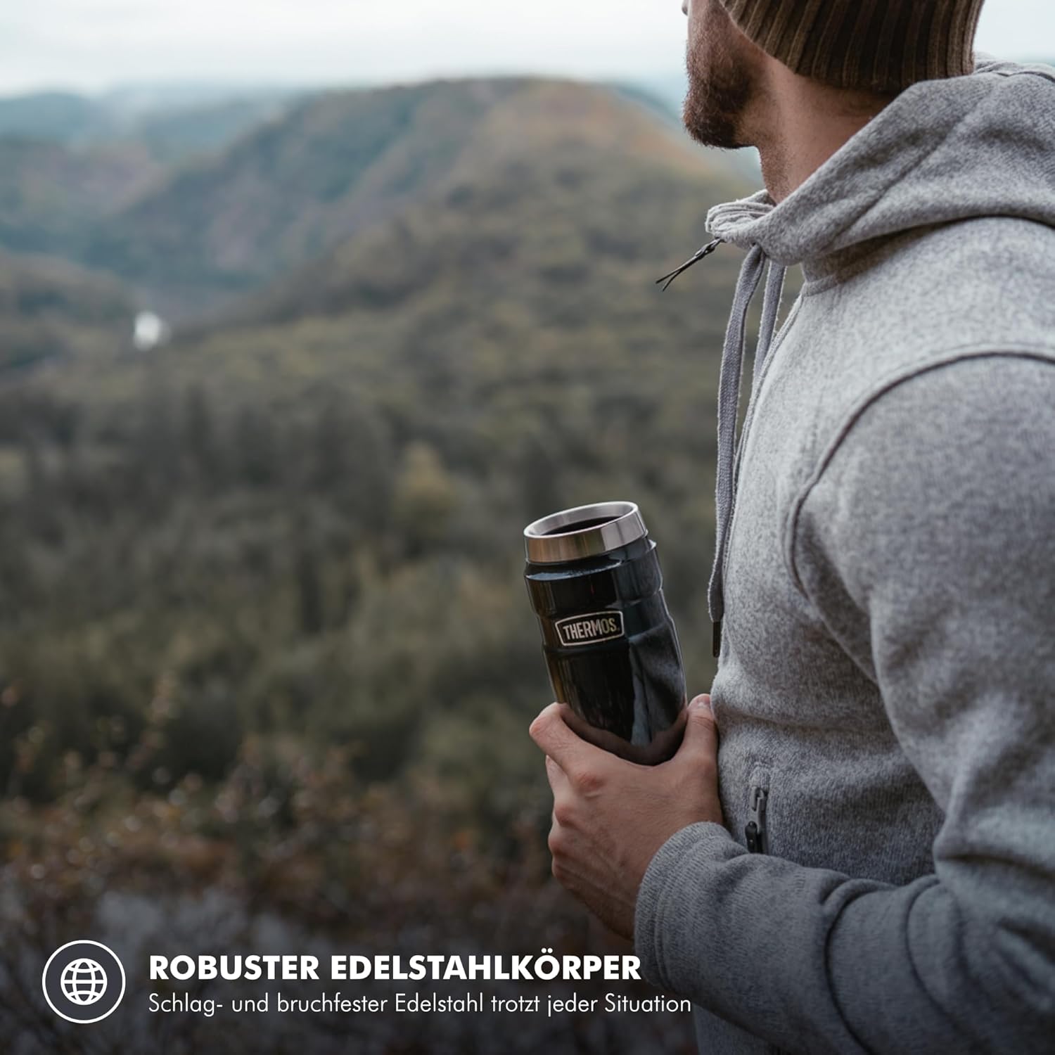 Thermos Stainless King Thermobecher, To Go Kaffeebecher, Edelstahl matt, 470 ml, Isolierbecher, spülmaschinenfest, auslaufsicher, Coffee to Go 7 H heiß, 18 H kalt, BPA-frei, 0,47 L – Bild 5