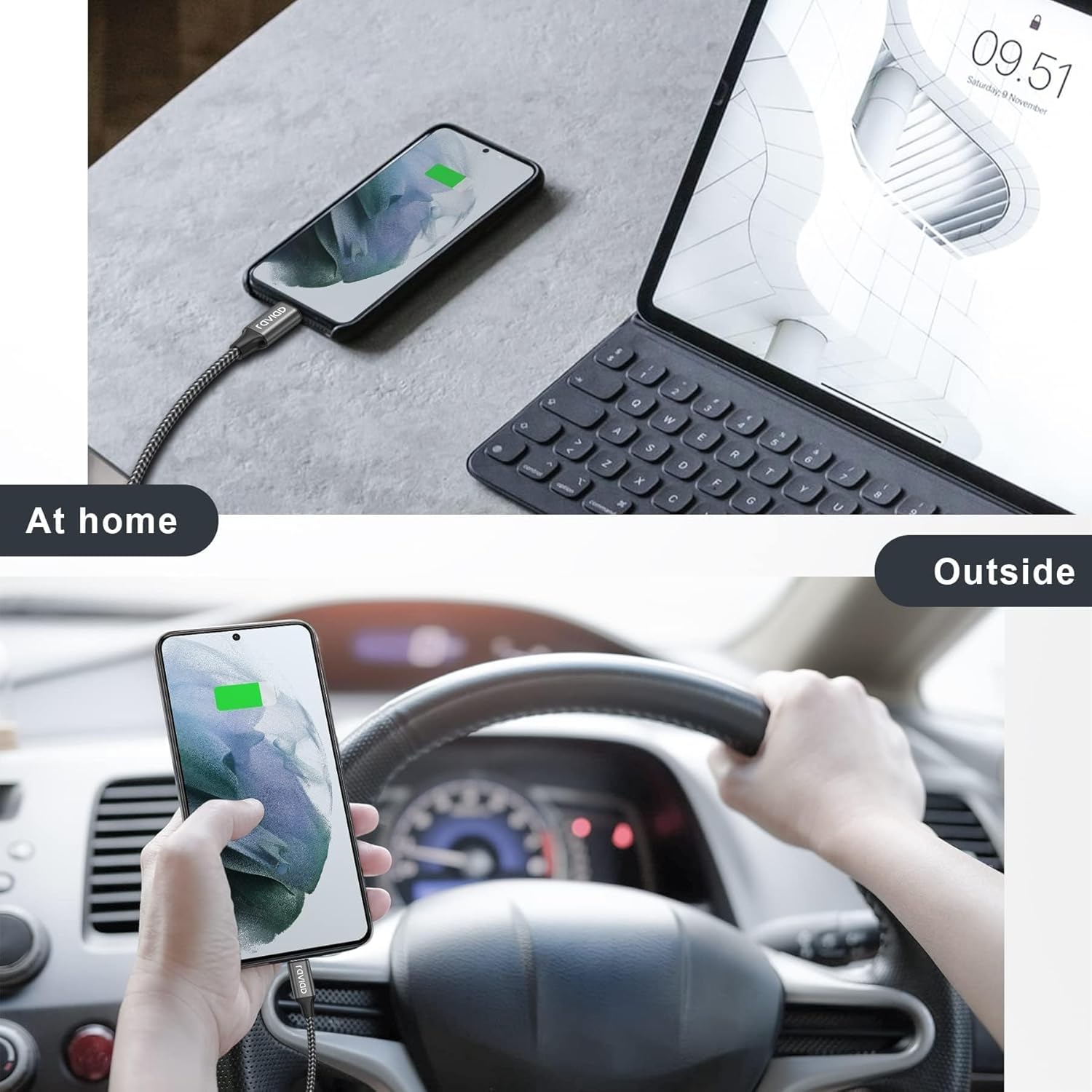 Raviad USB-Typ-C-Kabel, Nylon-Typ-C-Ladekabel, schnelle Ladesynchronisierung – Bild 7