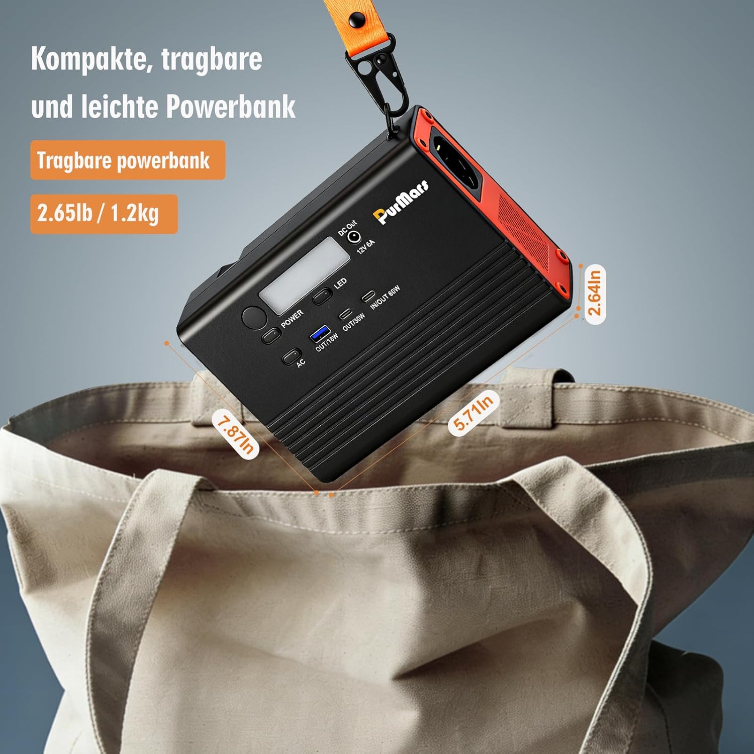 Tragbares Kraftwerk, 28800 mAh/92 Wh Powerbank mit 230 V AC-Ausgang, unterstützt 60 W PD-Schnellladung, 1,2 kg leichtes Design, geeignet für Flugzeuge, geeignet für Camping, Reisen und – Bild 5