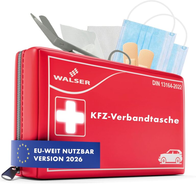 WALSER Verbandskasten Auto 2026, Verbandskasten Auto Auszeichnung sehr gut, Verbandskasten Auto 2026 europaweit einsetzbar, Verbandskasten, Verbandstasche Auto, Verbandskasten DIN 13164