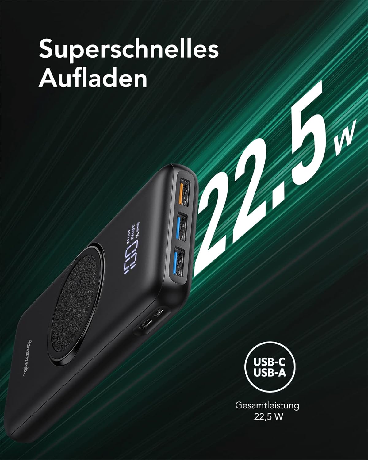 Charmast Power Bank, kabellose Powerbank, 20000 mAh, induktives Laden, 22,5 W | 15W Kabellose, PD 20W Schnellladefunktion, USB C Externe Handyakkus, LED Display, Kompatibel mit iPhone Samsung Xiaomi etc – Bild 5