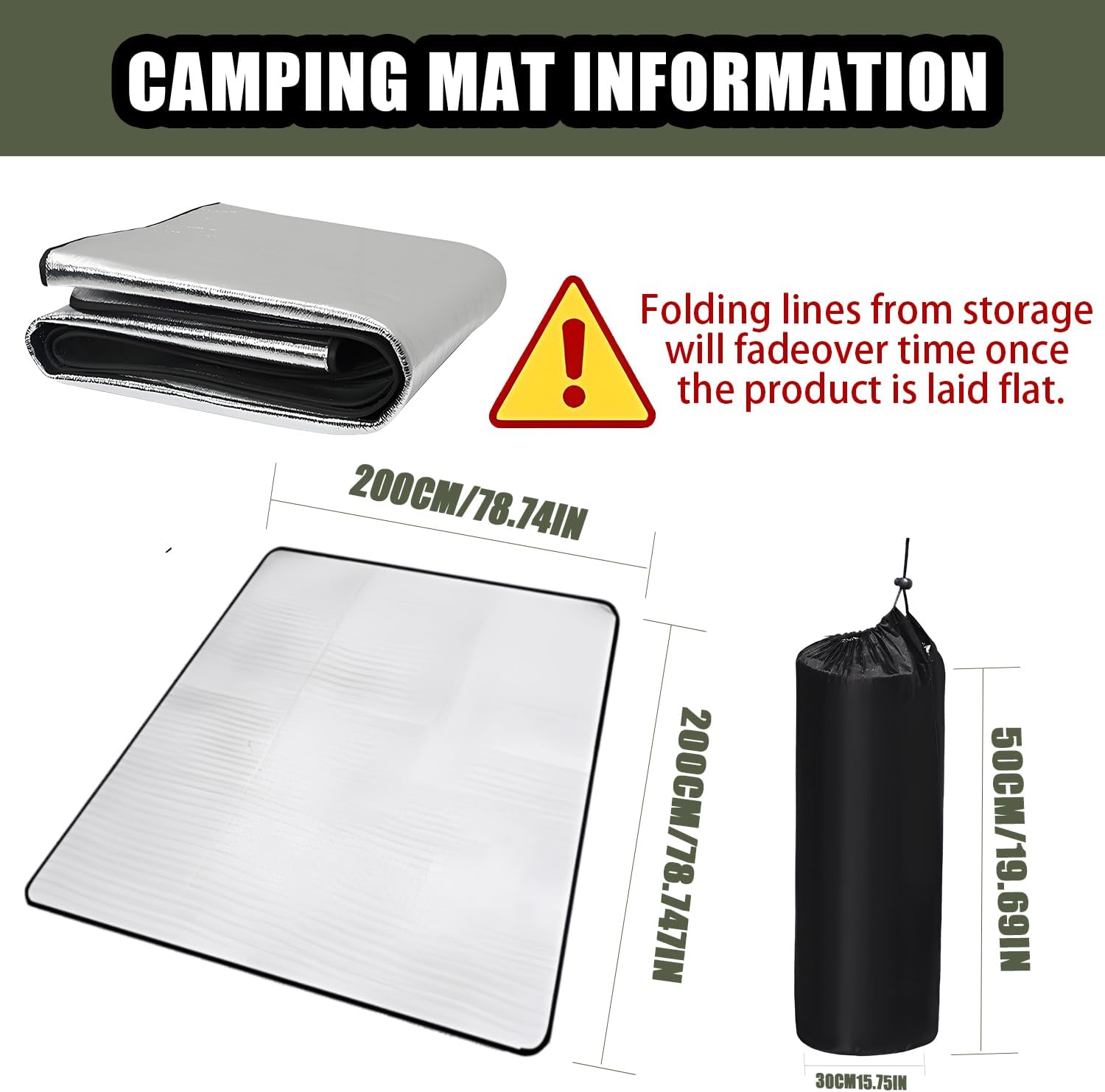 Aluminium-Isomatte, Schaumstoffmatten, 200 x 200 cm, Schlafmatte für Camping, isolierte Decke, faltbare Zeltmatte, Bodenmatte, Thermodeckenmatte aus Aluminiumfolie und EPE – Bild 2