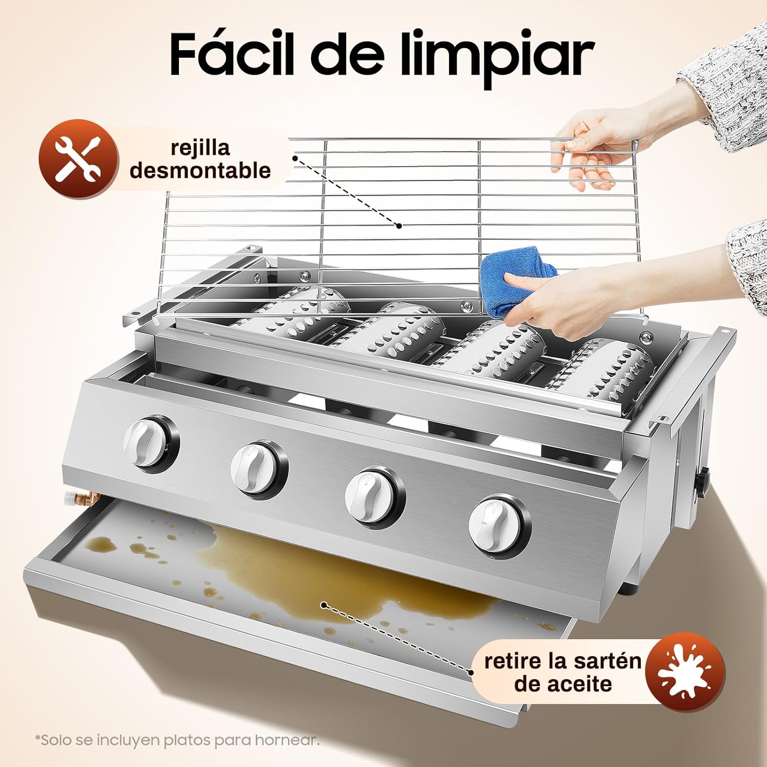 4-Flammen-Gasgrill, BBQ-Tischgrill, tragbarer Campinggrill, Edelstahl-Gastroröster, Gasröster, Outdoor-Gasherd, Barbecue-Butangrill, Seitenbrenner-Grilltischplatte, rauchfrei – Bild 3