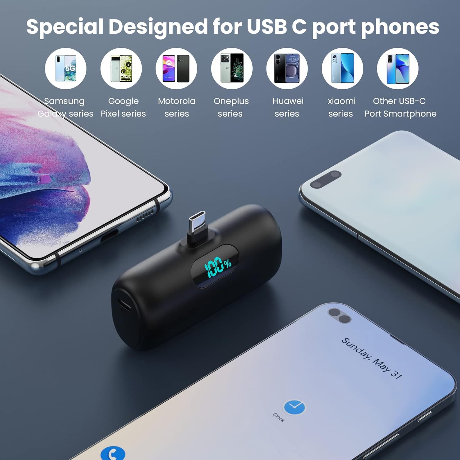 Powerbank USB C 5000 mAh, Mini-Powerbank, klein aber stark, 15 W, PD 3.0, schnelles Laden, tragbarer externer Akku mit LED-Anzeige, kompatibel mit iPhone 17/16/15, Samsung S25/24, Android-Handys – Bild 3