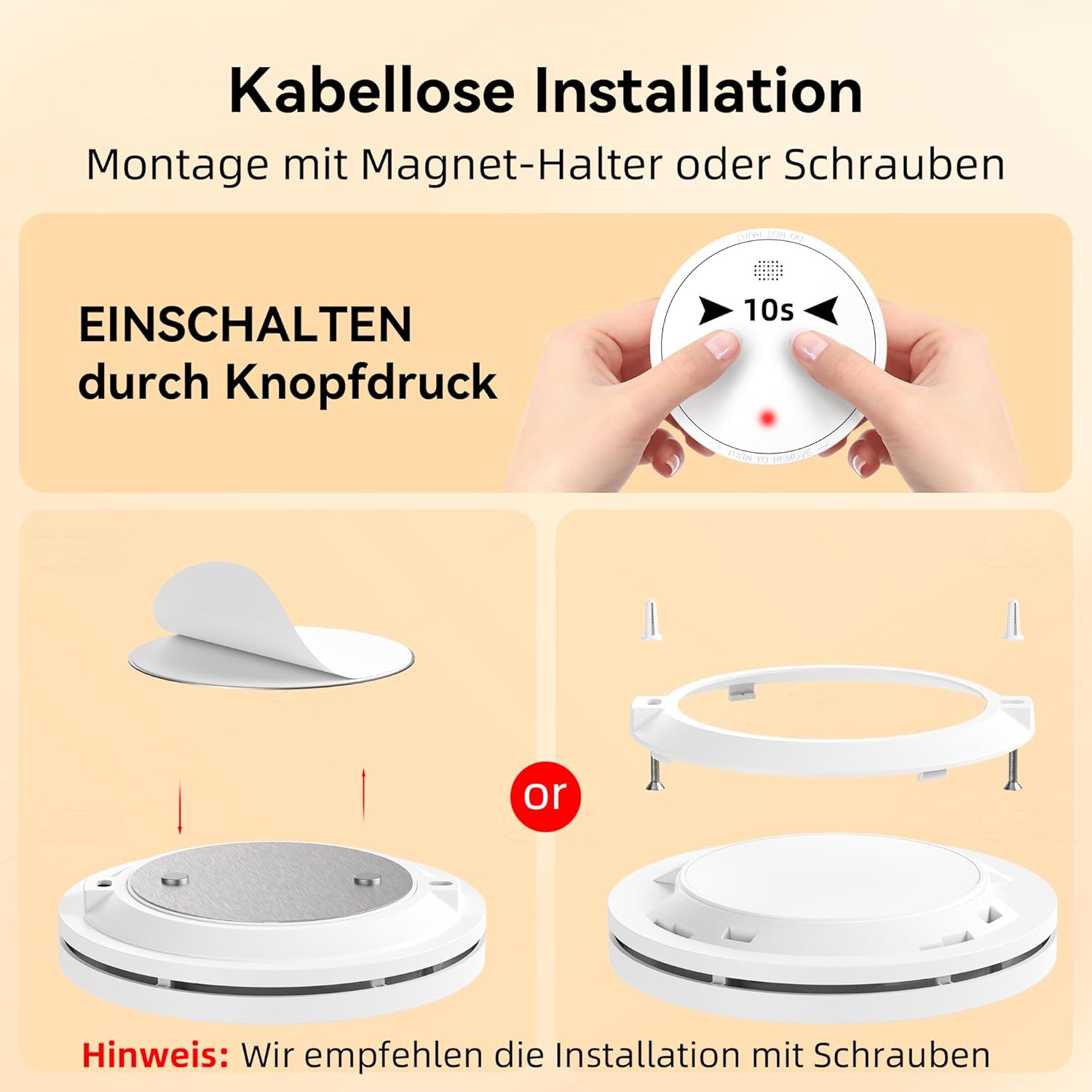 Rauchmelder, 10 Jahre Batterie, mit Magnethalterung, europäische Norm EN14604 geprüft, Feuermelder ohne Bohren, 85 dB, Rauchmelder, 6er-Set – Bild 6
