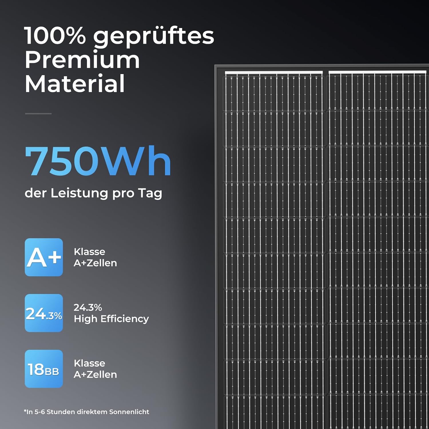 150W 12V monokristallines Solarpanel, 150W Solarmodul, ideal zum Laden von 12V-Batterien, für Wohnmobil, Garten, Camper, Boot und Hausdach (Schwarz) | 120 W monokristallines Solarmodul mit hohem Wirkungsgrad, Solarmodul mit Aluminiumrahmen, ideal für Balkonkraftwerke, Wohnmobile, Boote – Bild 4