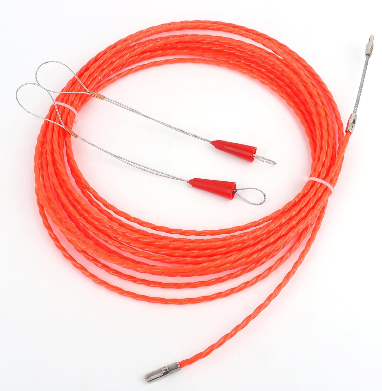 10 m einziehbares Spiralkabel, Einziehhilfe, RISVOWO Polyester-Einziehdraht mit 2 Führungsfedern, einziehbares Band, φ4,5 mm, 4,5 mm Durchmesser, elektrischer Drahtzieher, Elektriker, Nadel, Spiralbindung, flexibel – Bild 5