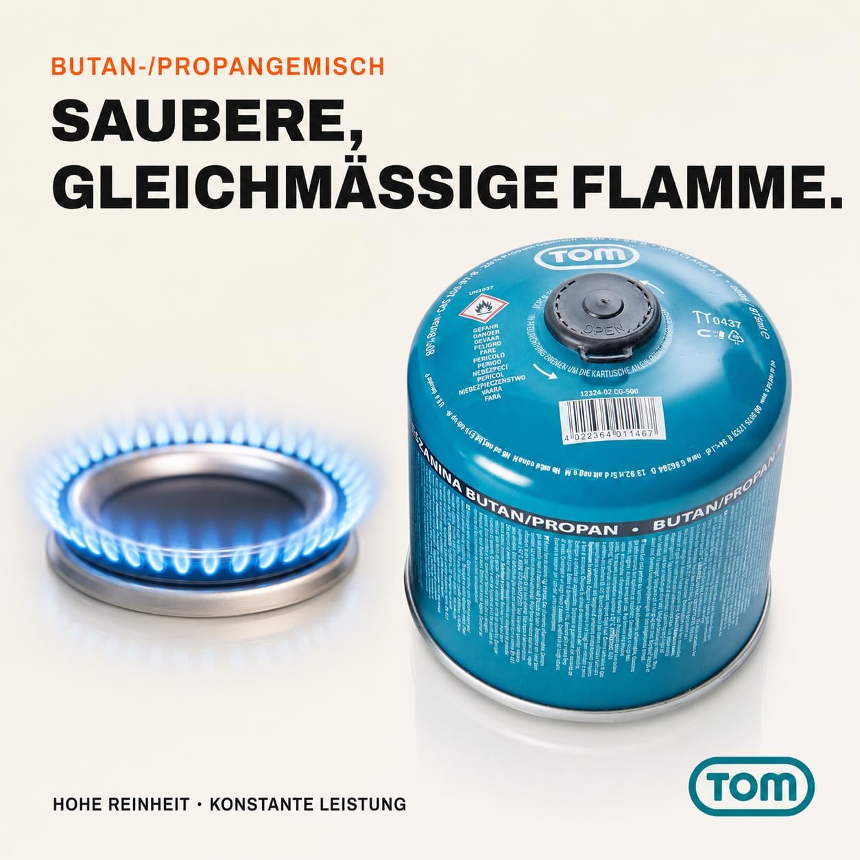 TOM Gaskartuschen 2 x 4 x 8 x oder 12 x 500 g Butan-Propan-Gas – Schraubkartuschen-Set – Kartuschen mit Sicherheitsschraubgewinde – Butangaskartusche ideal für Ihren Campingkocher (4 x 500 g) – Bild 7