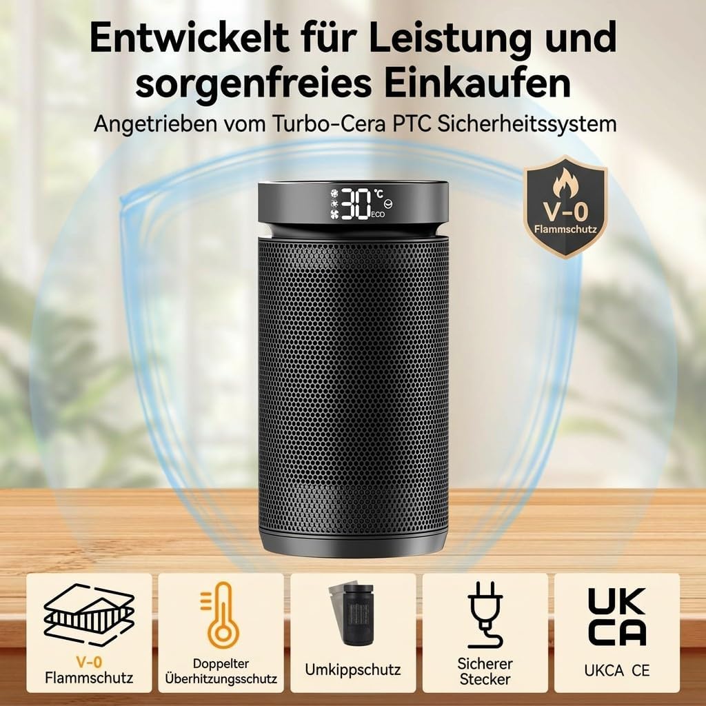 Heizlüfter 1500 W, energieeffiziente elektrische Heizung für Zuhause, kleiner tragbarer elektrischer Heizkörper mit Thermostat, 12-Stunden-Timer, Kipp- und Überhitzungsschutz für Schlafzimmer, Büro und Innenbereich | kleiner tragbarer Elektroheizkörper mit Thermostat, Kipp- und Überhitzungsschutz für Schlafzimmer, Büro und Innenräume – Bild 8
