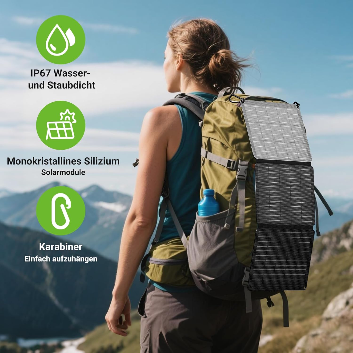 30W Solarpanel faltbar mit 3 Anschlüssen (USB-C + USB-A + DC), IP67 wasserdichtes tragbares Solarladegerät, Handy-Solarpanel im Freien, Camping-Ladegerät für Smartphone, mobile Powerbank und mehr – Bild 4