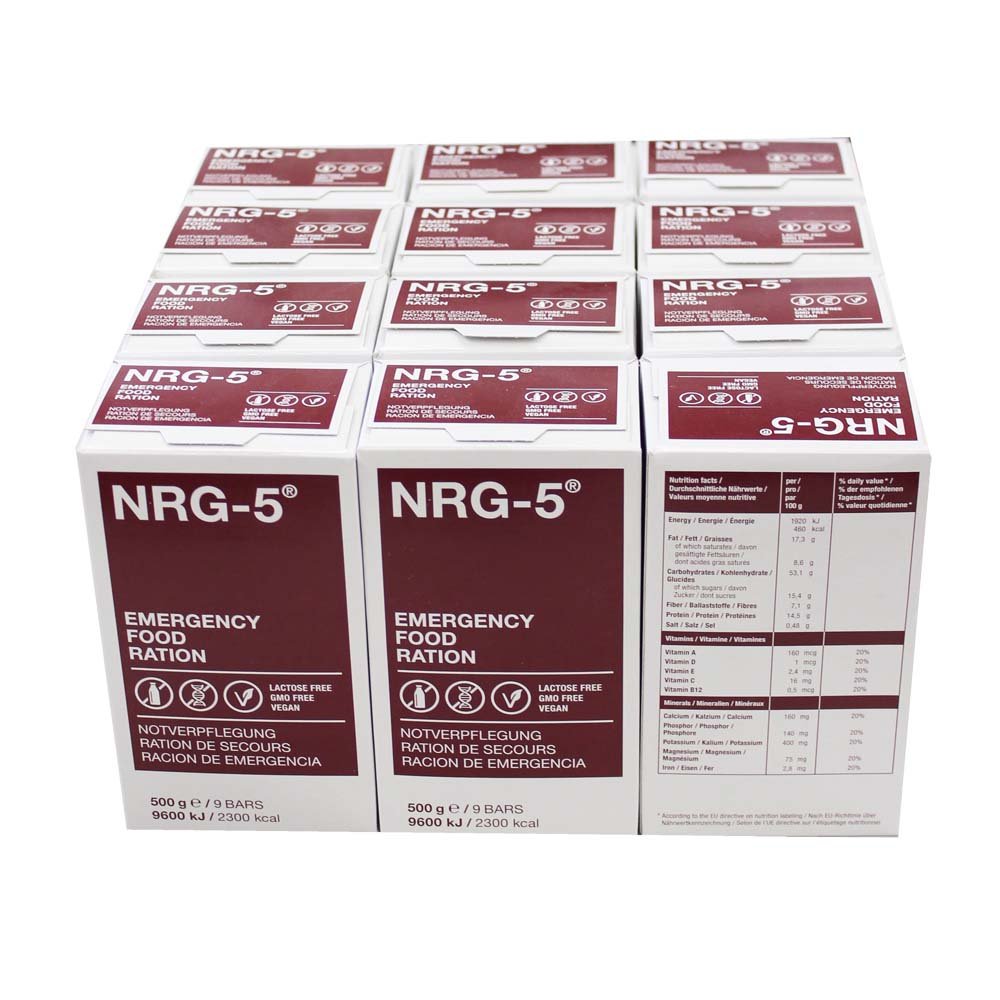 NRG5 12 x 500 g Notfallnahrung, jeweils 9 Riegel