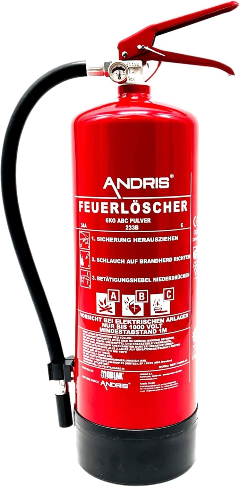 Original Andris Feuerlöscher 6 kg ABC Pulverfeuerlöscher 10 LE für Handwerk, Gewerbe und Industrie mit Andris Prüfzeugnis